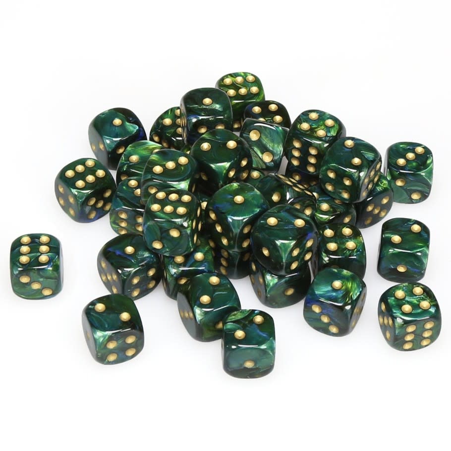 Chessex Scarab Jade with Gold 12 mm d6 36 die set - Guardian Games