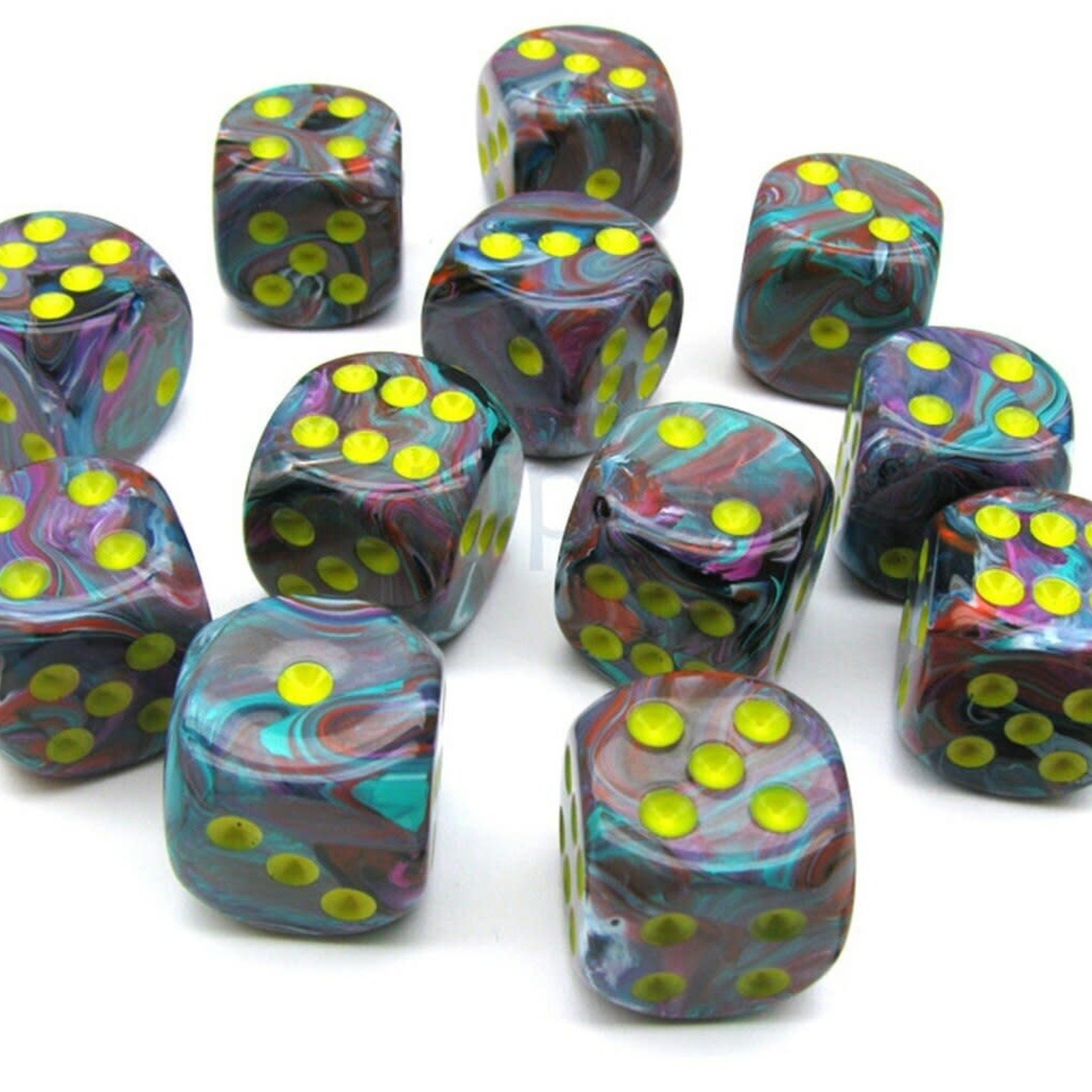 Chessex Chessex Festive Mosaic with Yellow 16 mm d6 12 die set