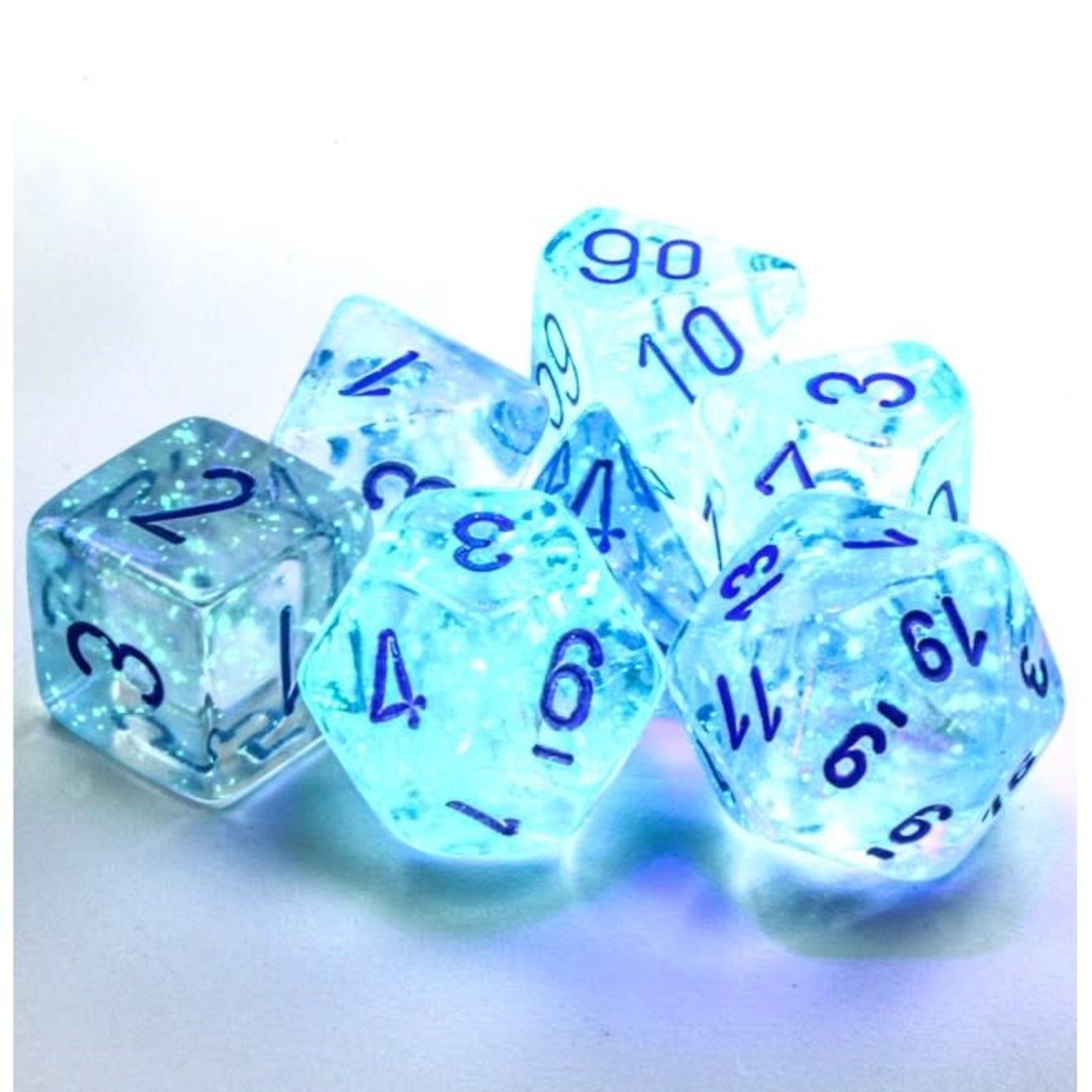 Chessex Chessex Borealis Icicle with Light Blue Luminary Polyhedral 7 die set