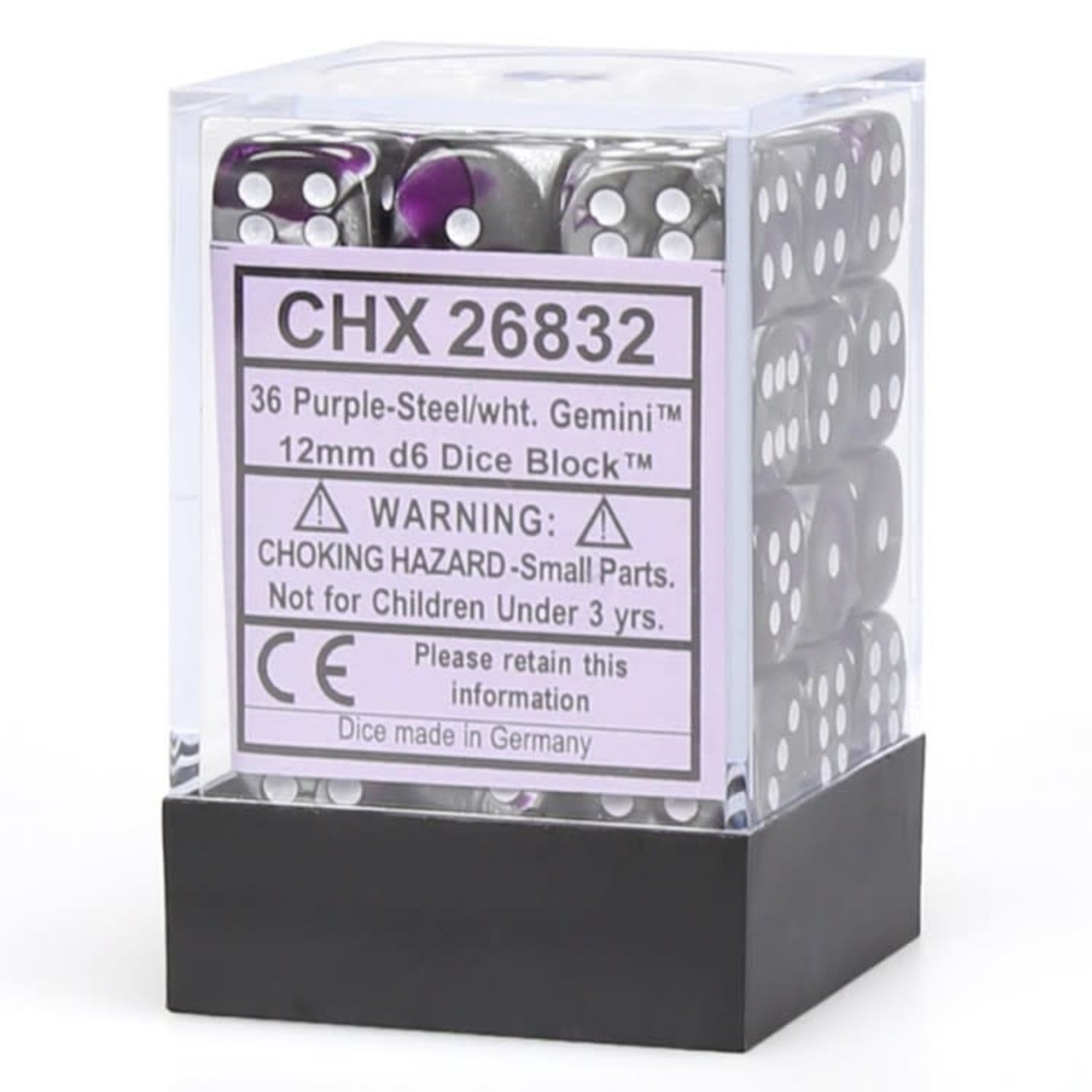 Chessex Chessex Gemini Purple / Steel with White 12 mm d6 36 die set