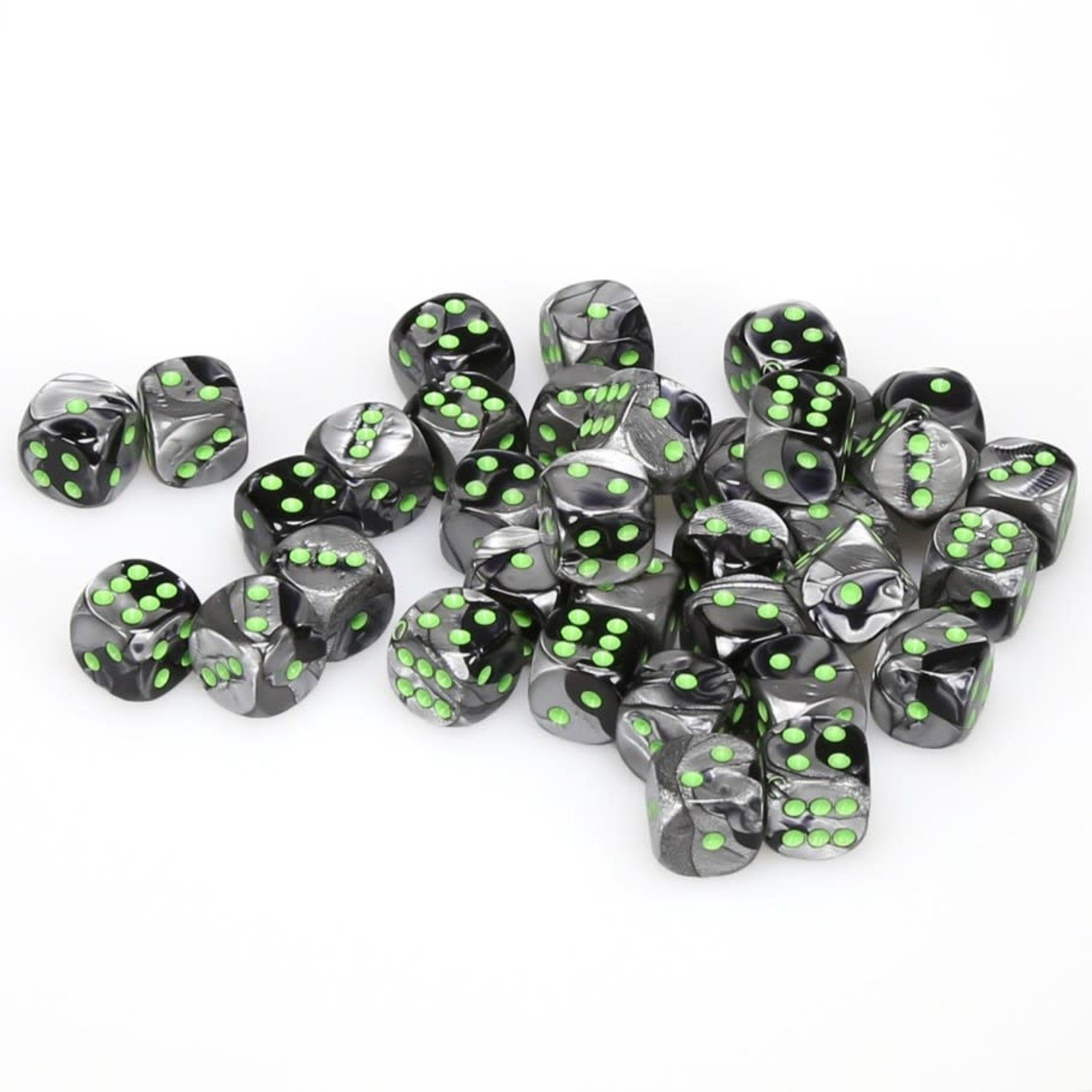 Chessex Chessex Gemini Black / Grey with Green 12 mm d6 36 die set