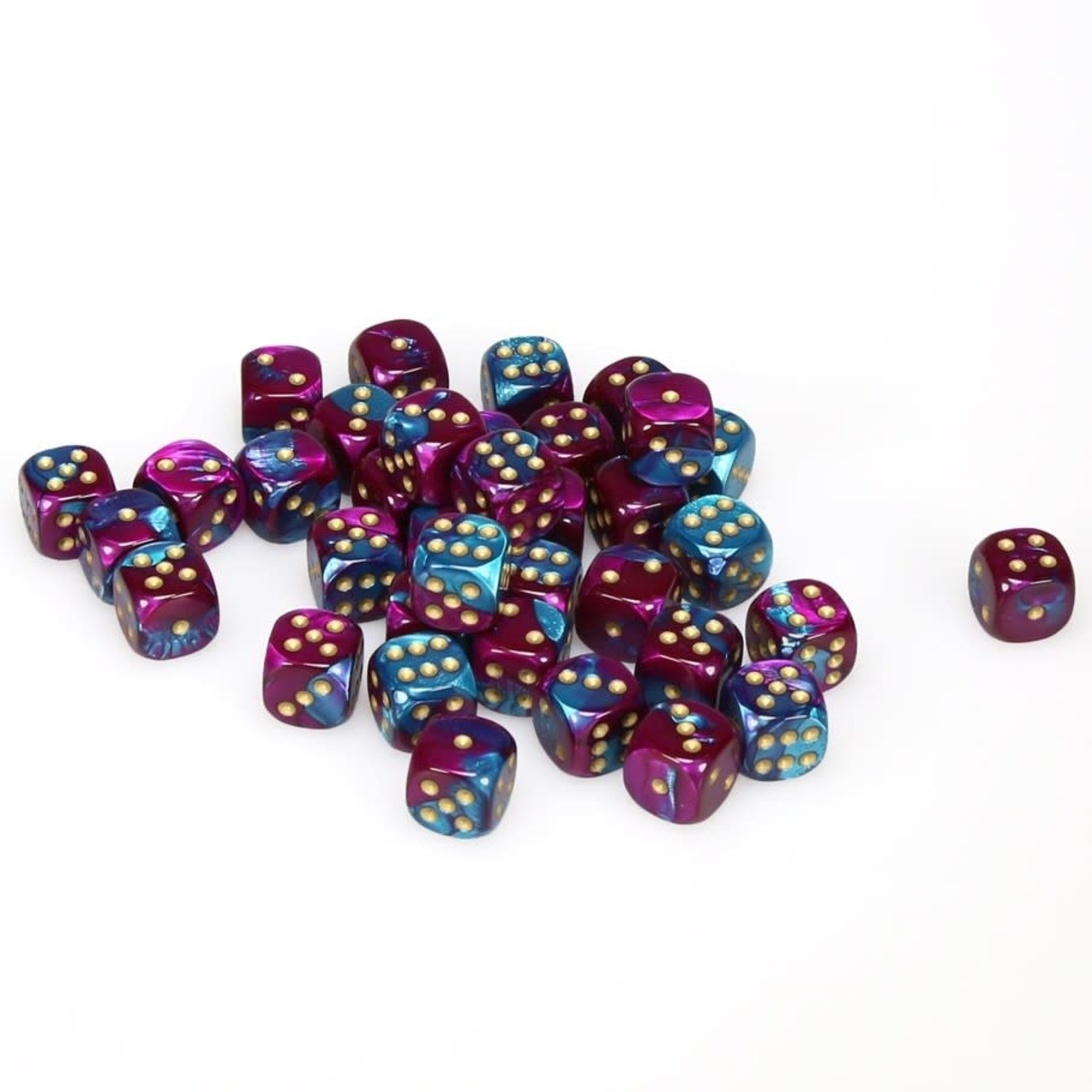 Chessex Chessex Gemini Purple / Teal with Gold 12 mm d6 36 die set