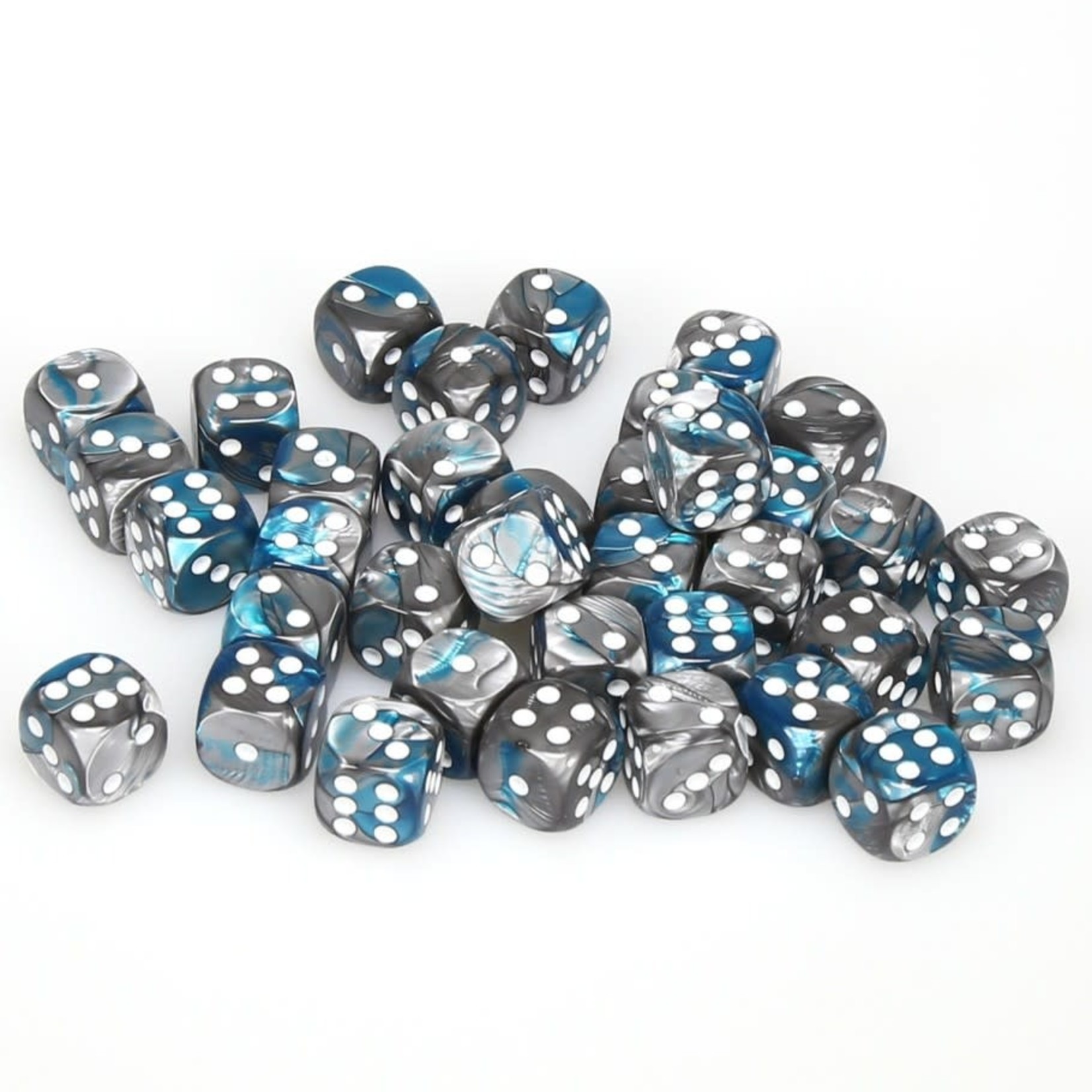 Chessex Chessex Gemini Steel / Teal with White 12 mm d6 36 die set