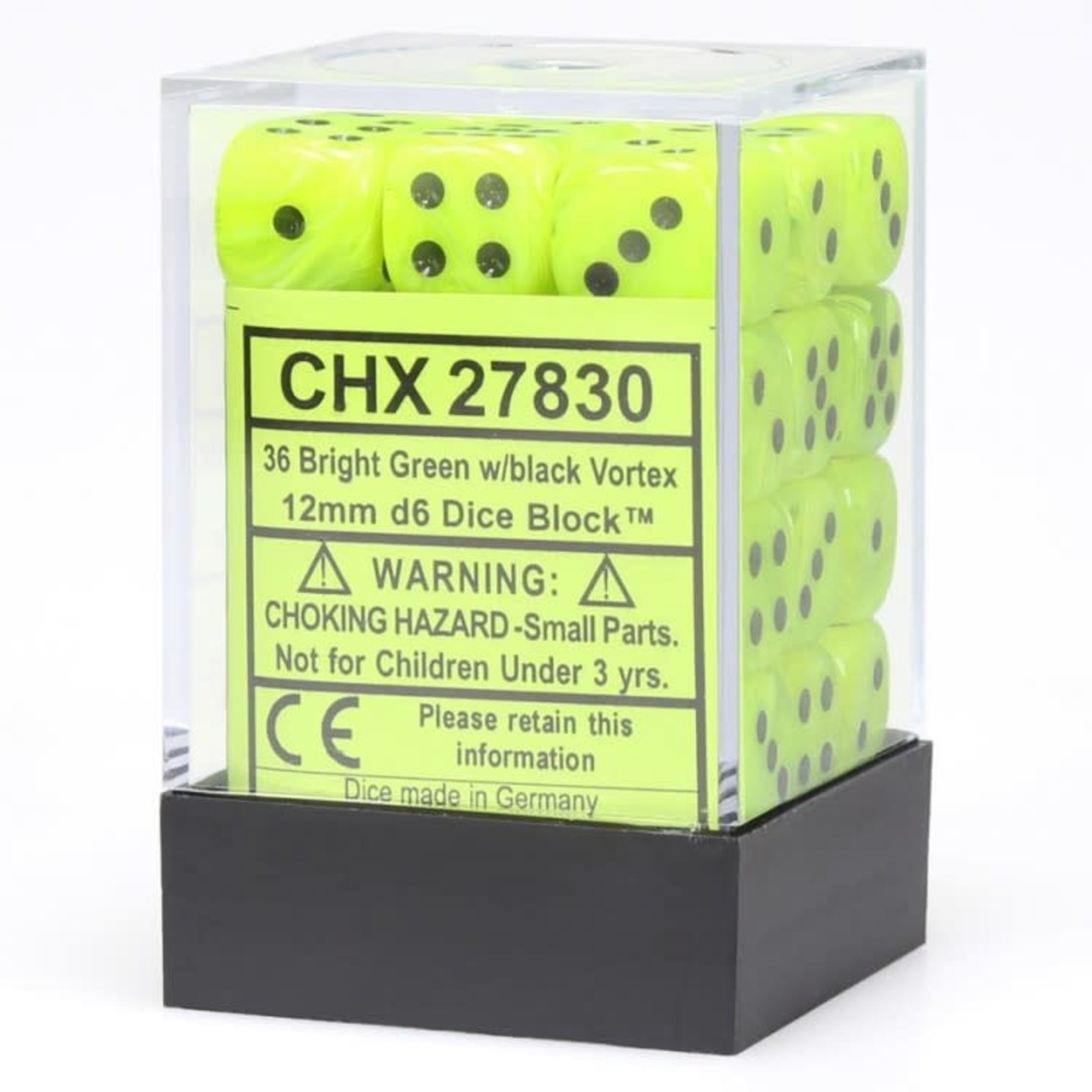 Chessex Chessex Vortex Bright Green with Black 12 mm d6 36 die set