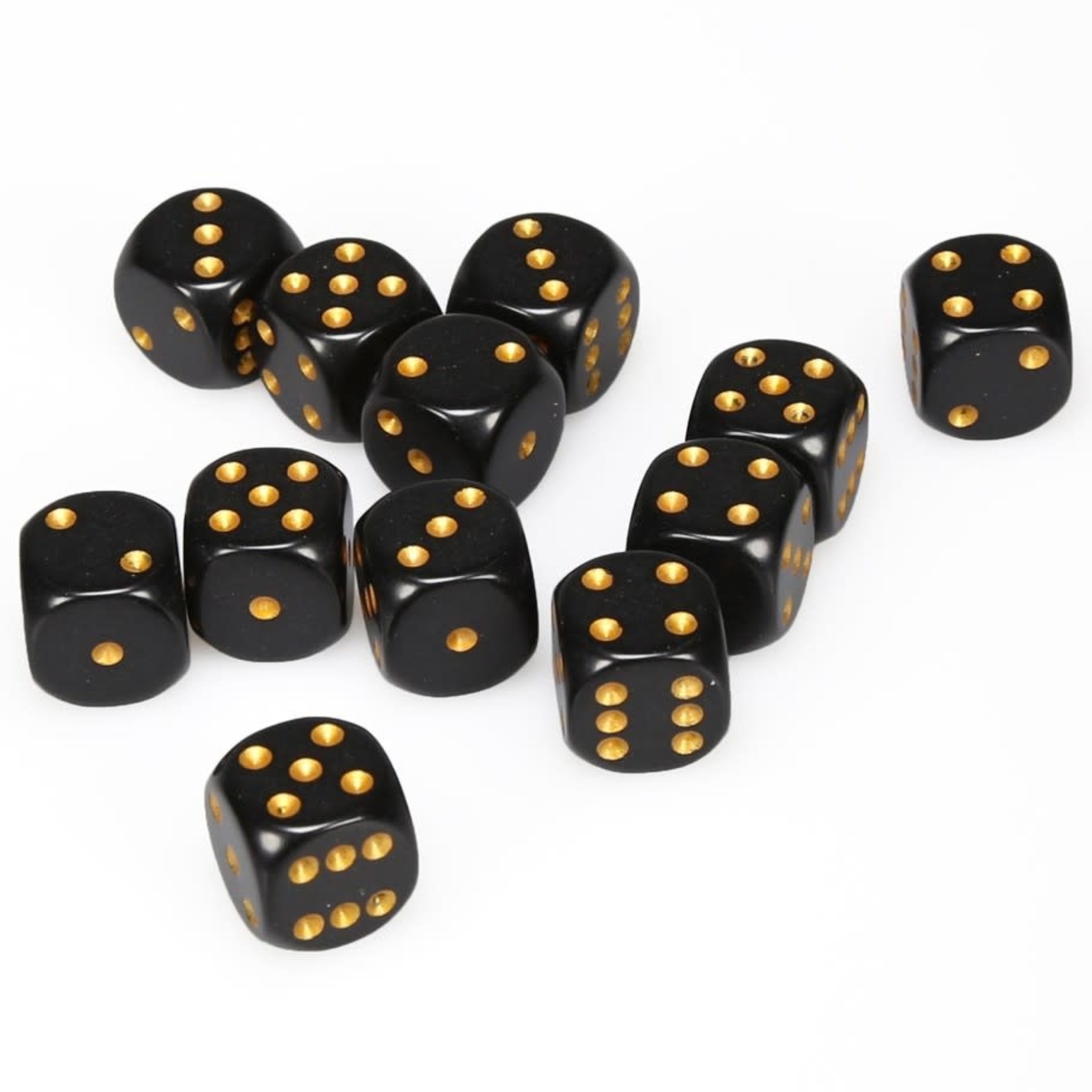 Chessex Chessex Opaque Black with Gold 16 mm d6 12 die set