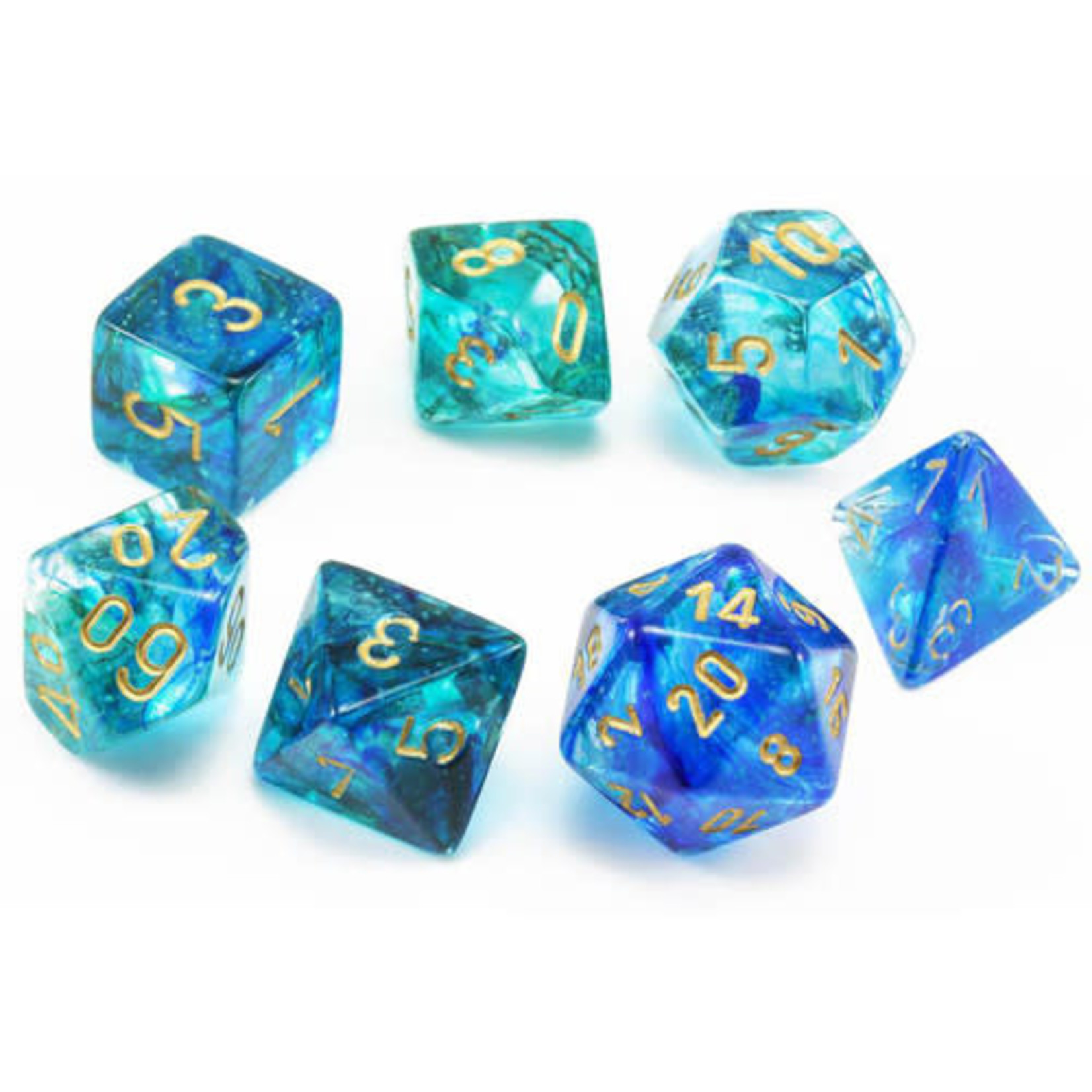 Chessex Chessex Nebula Oceanic with Gold Luminary Polyhedral 7 die set