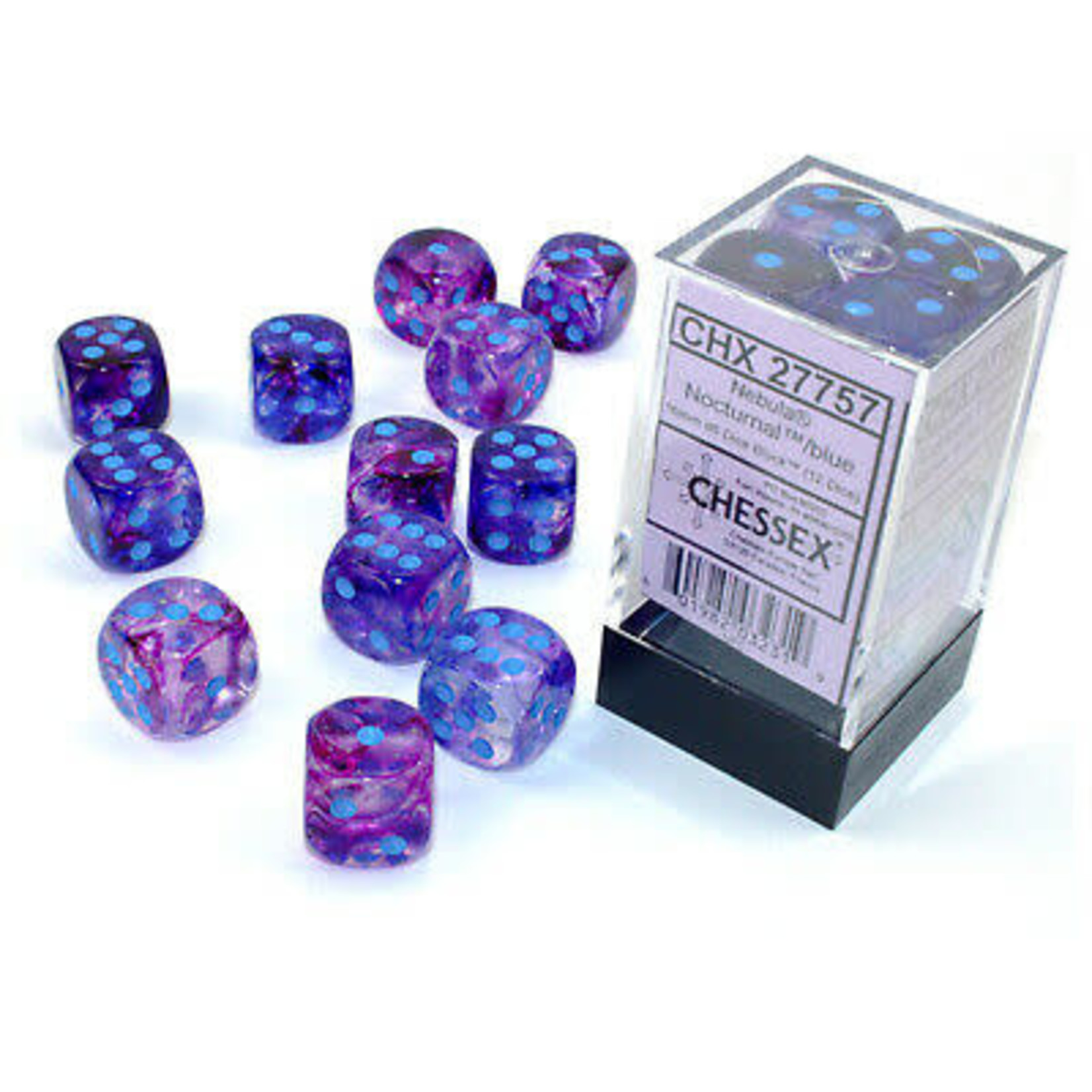 Chessex Chessex Nebula Nocturnal with Blue Luminary 16 mm d6 12 die set