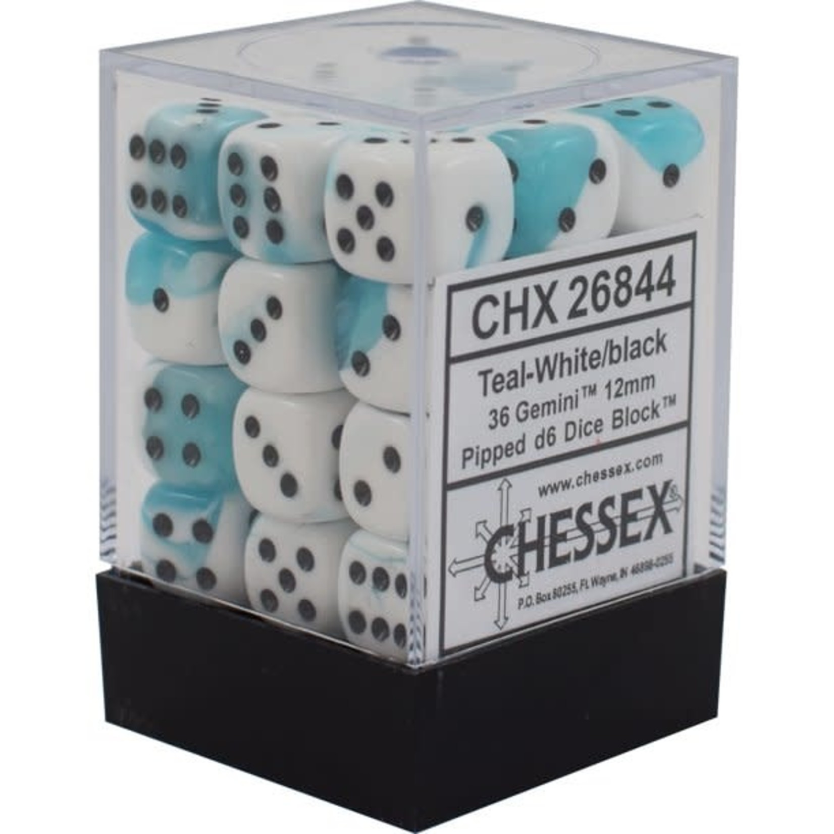 Chessex Chessex Gemini White / Teal with Black 12 mm d6 36 die set
