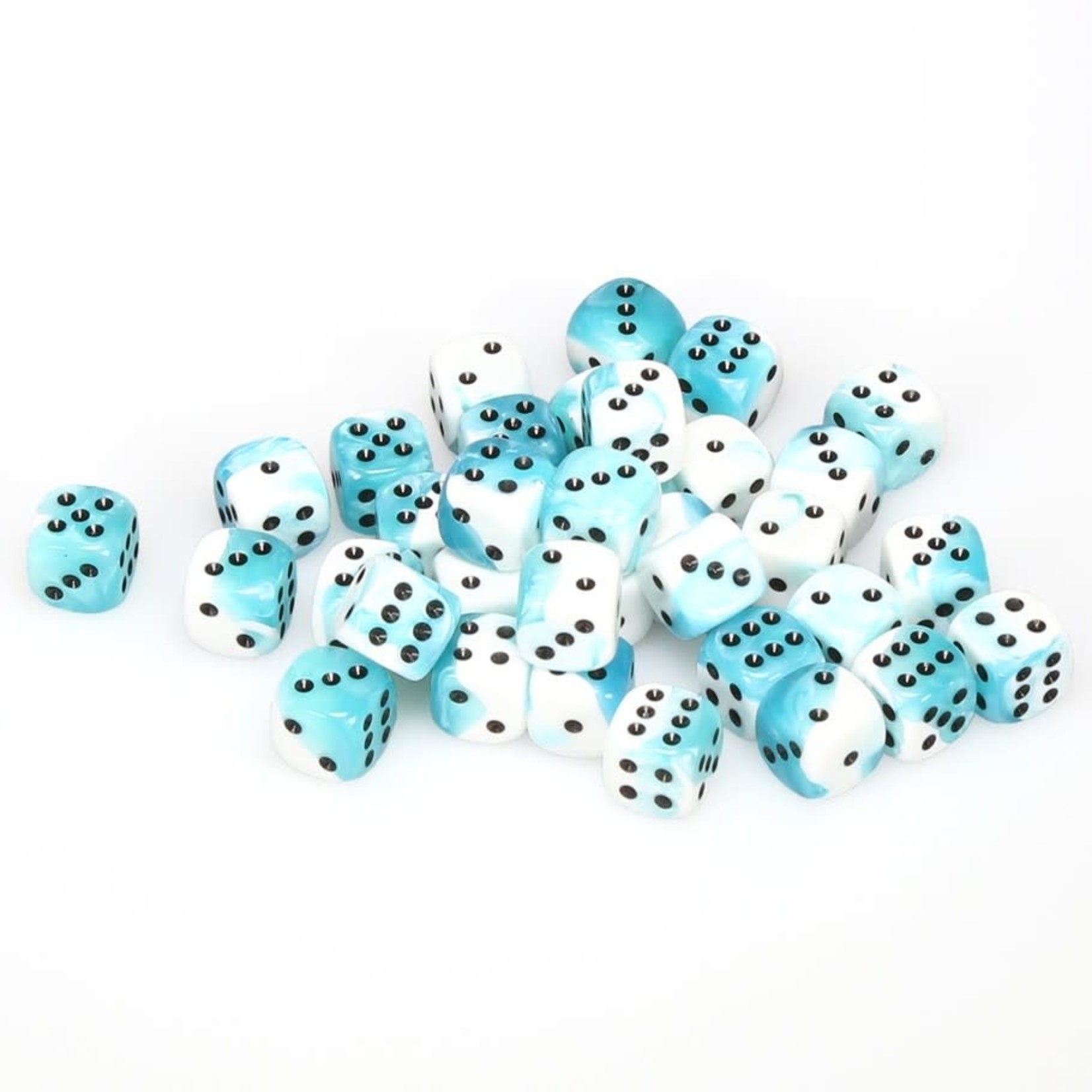 Chessex Chessex Gemini White / Teal with Black 12 mm d6 36 die set