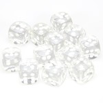 Chessex Chessex Translucent Clear with White 16 mm d6 12 die set