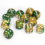 Chessex Chessex Gemini Gold / Green with White 16 mm d6 12 die set