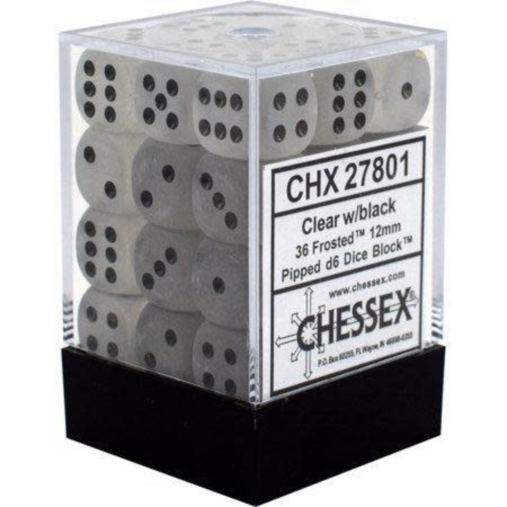 Chessex Chessex Frosted Clear with Black 12 mm d6 36 die set