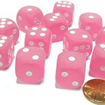 Chessex Chessex Frosted Pink with White Block 16 mm d6 12 die set