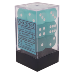 Chessex Chessex Frosted Teal with White Block 16 mm d6 12 die set