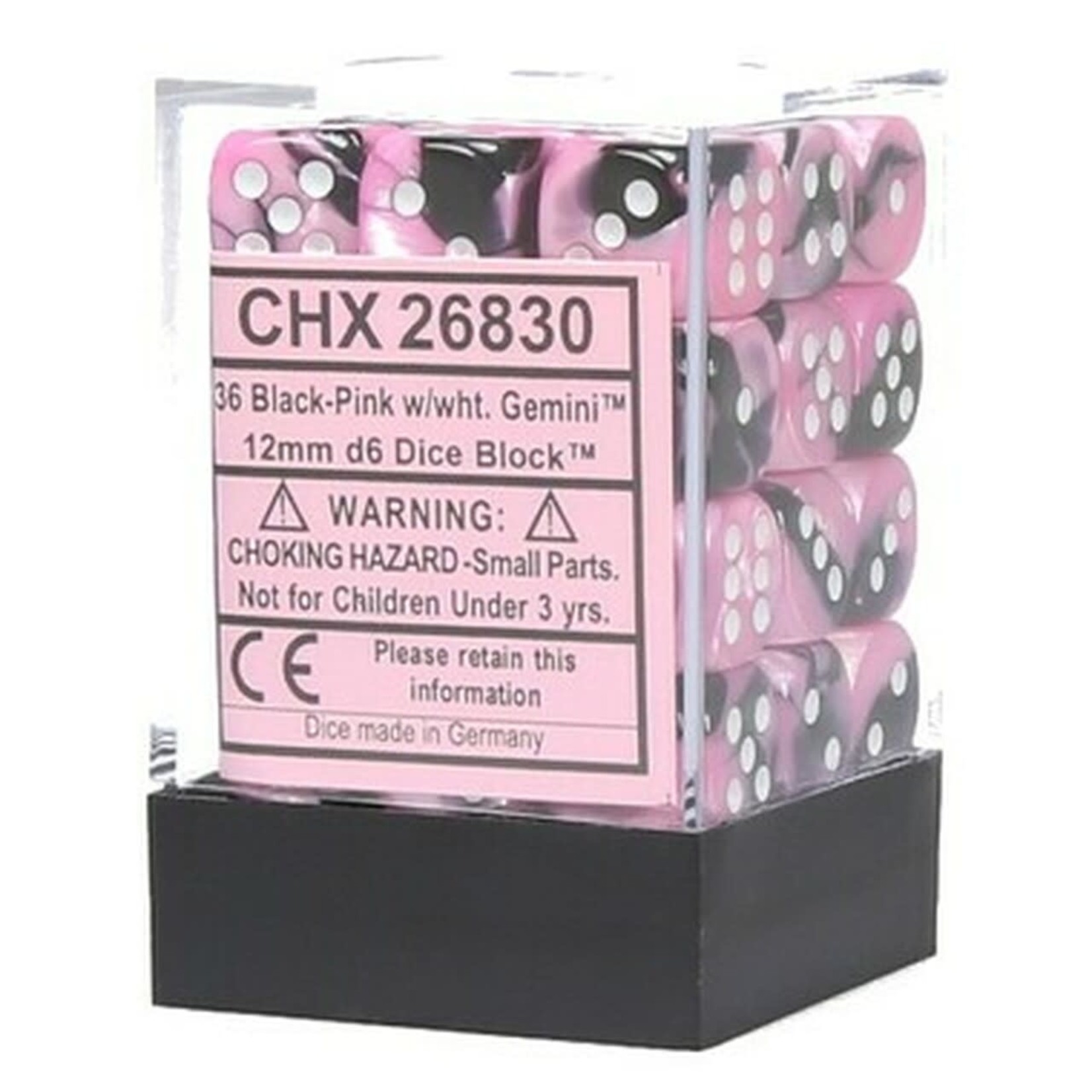 Chessex Chessex Gemini Black / Pink with White 12 mm d6 36 die set