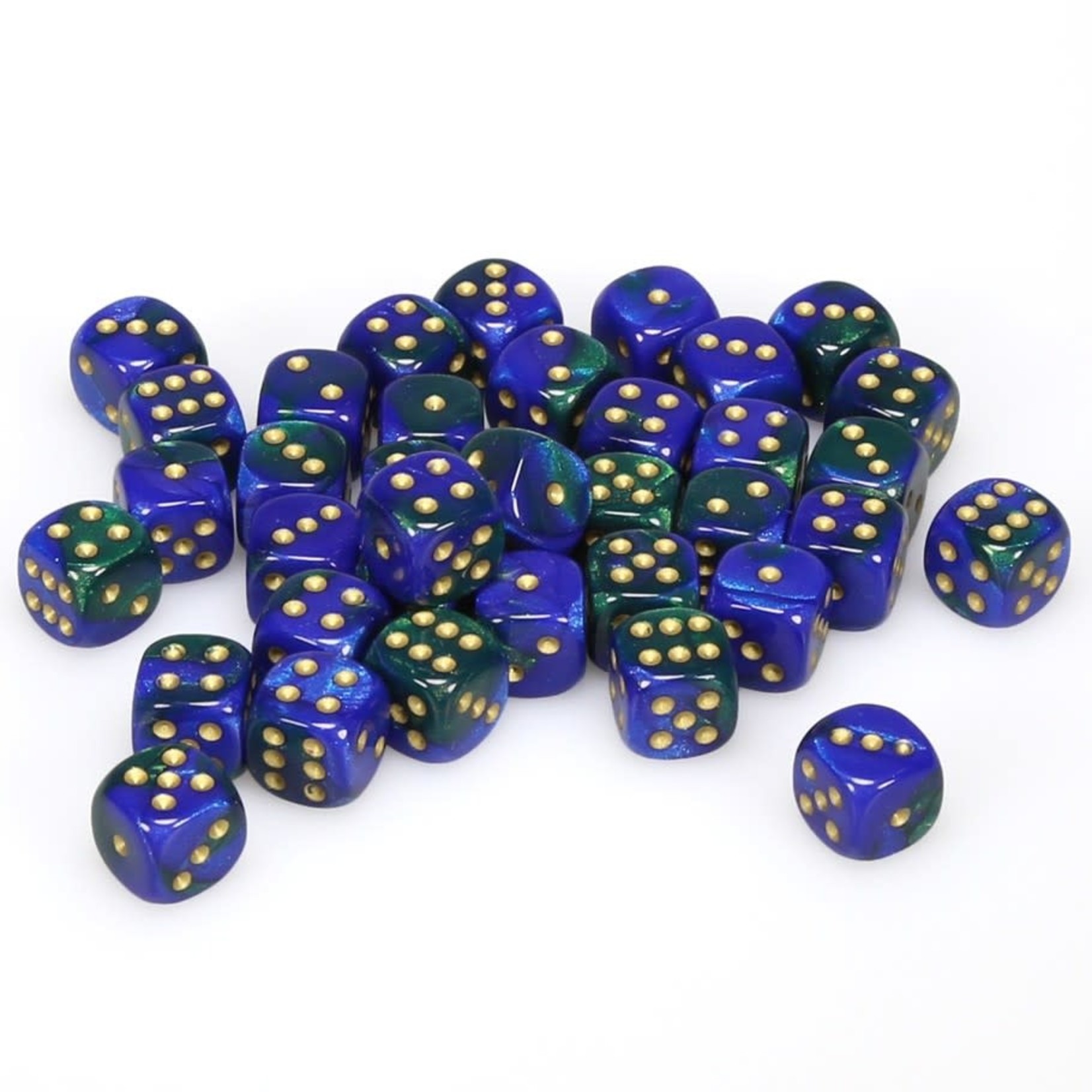 Chessex Chessex Gemini Blue-Green / Gold with Black 12 mm d6 36 die set
