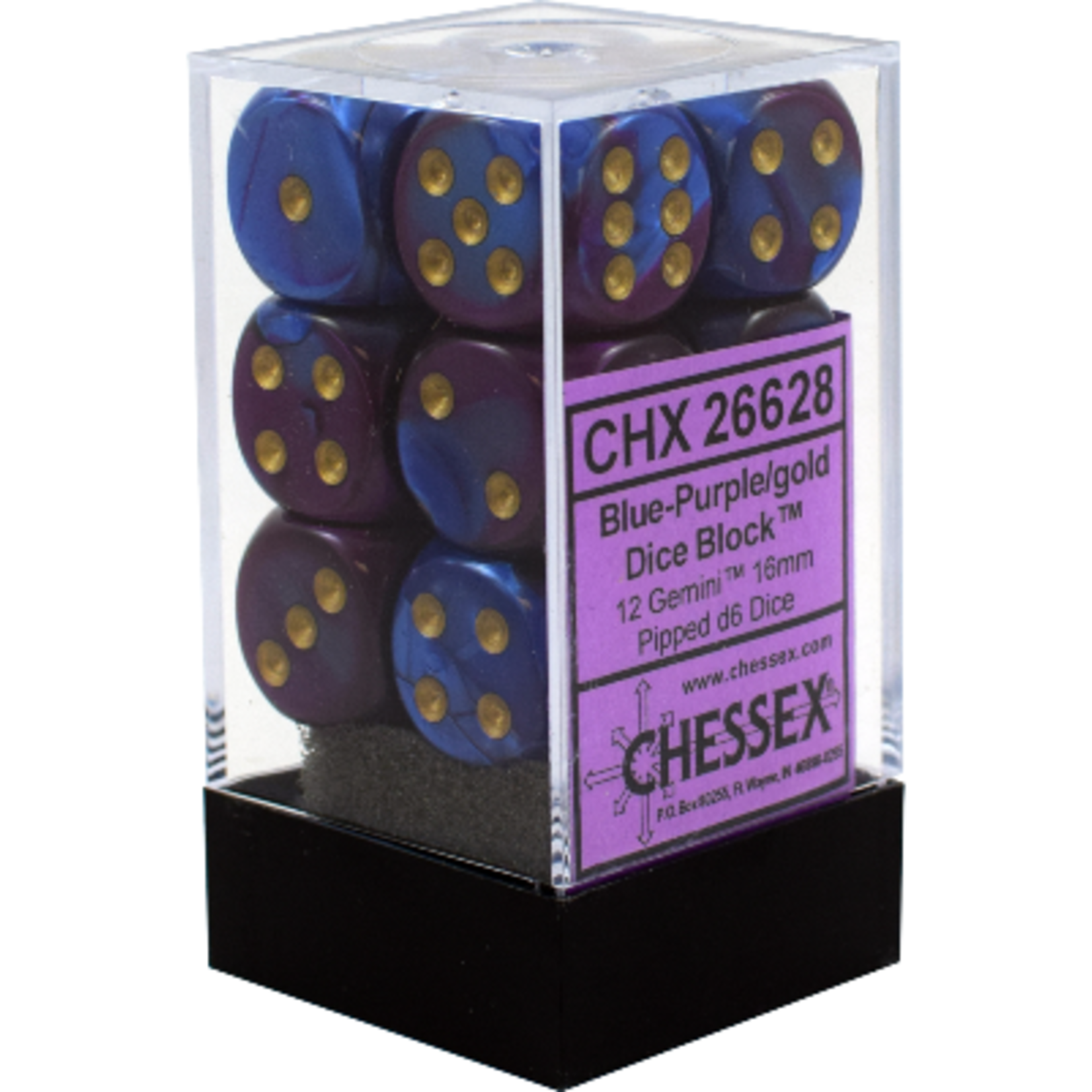 Chessex Chessex Gemini Blue / Purple with Gold 16 mm d6 12 die set