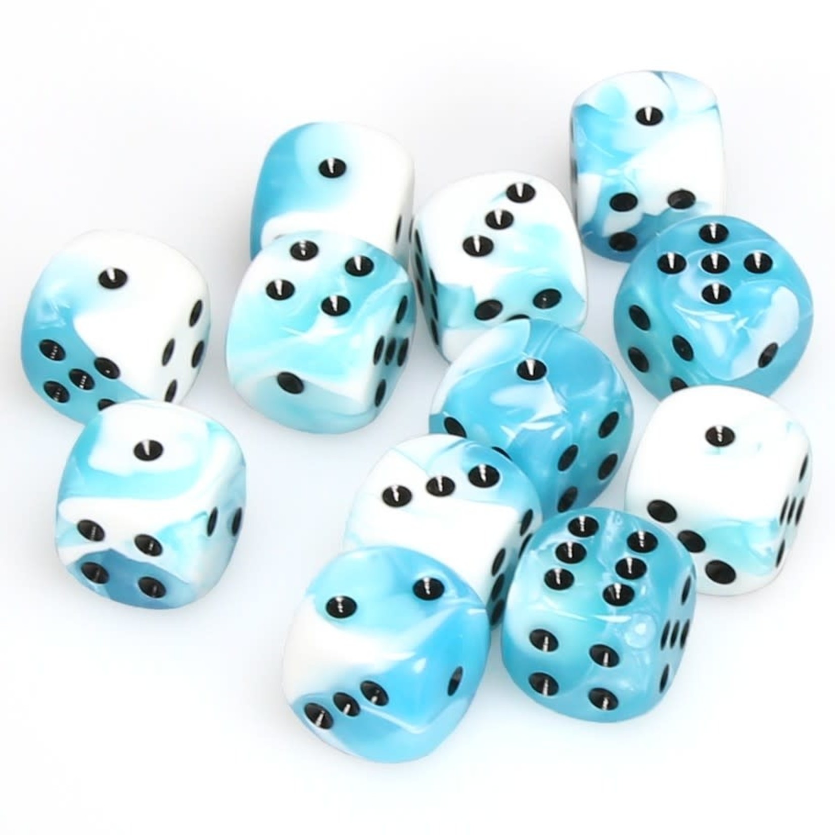 Chessex Chessex Gemini White / Teal with Black 16 mm d6 12 die set