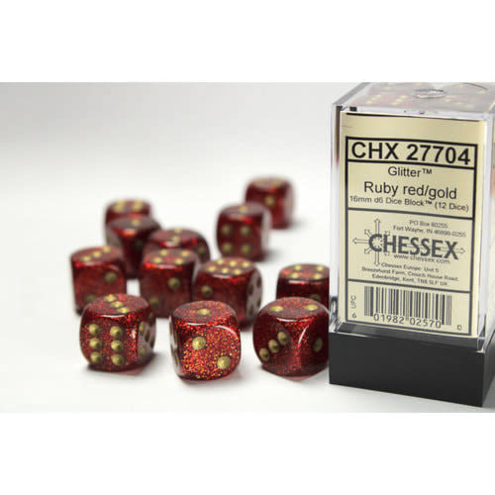 Chessex Chessex Glitter Ruby with Gold 16 mm d6 12 die set