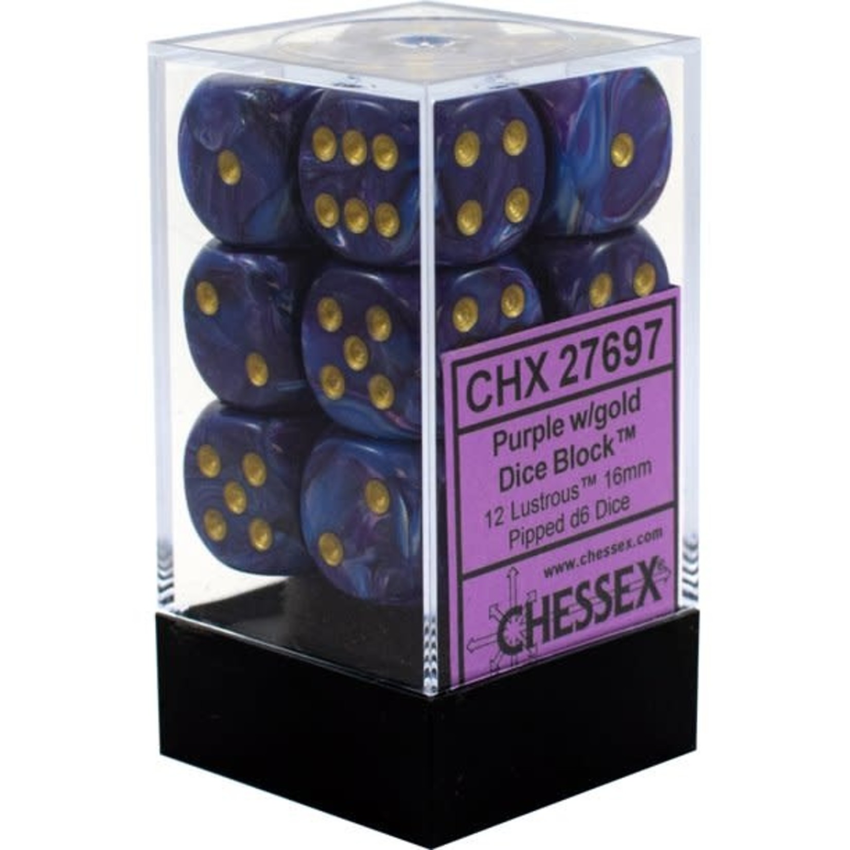 Chessex Chessex Lustrous Purple / Gold with Black 16 mm d6 12 die set