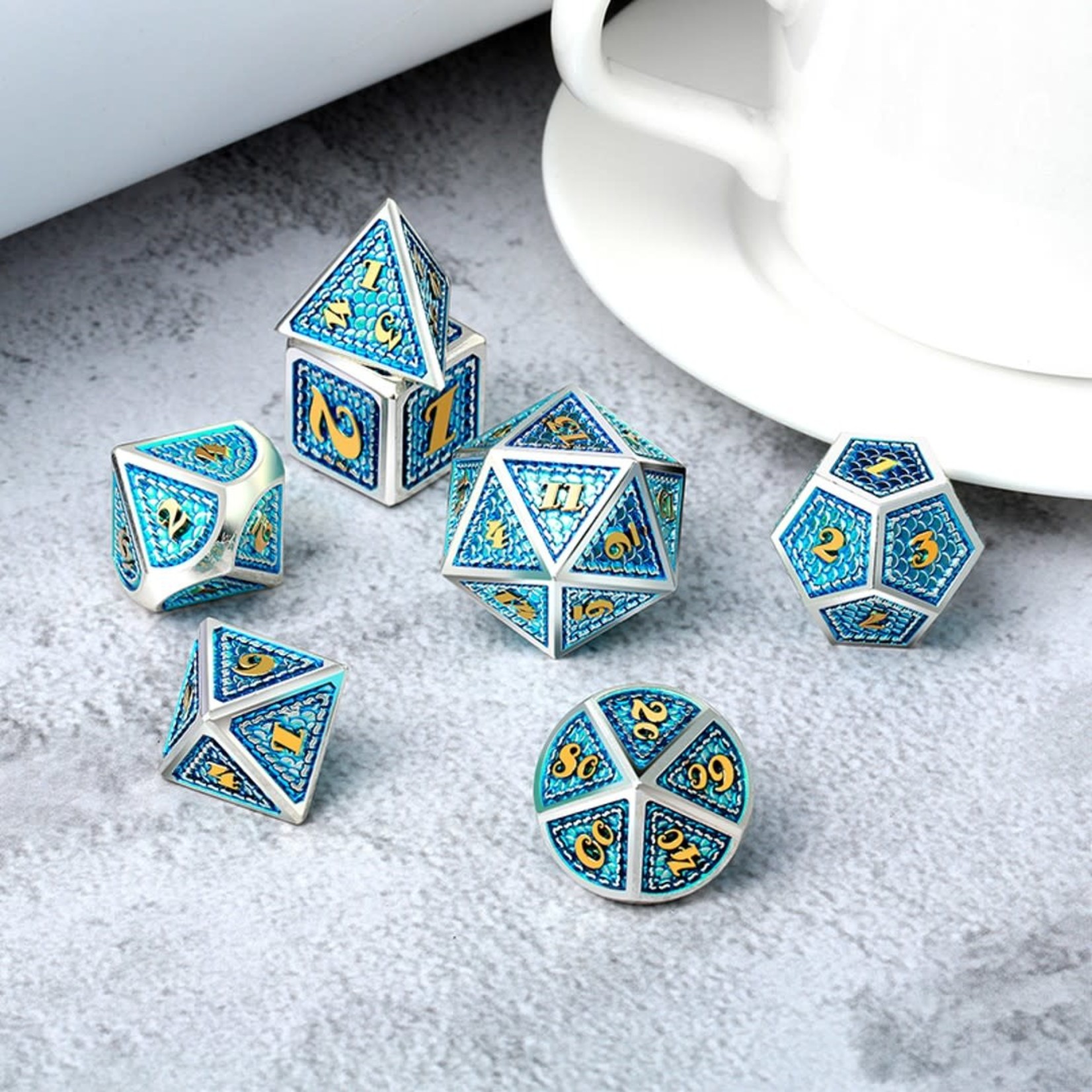 Dice Habit Poseidon Blue with Gold Polyhedral 7 die set