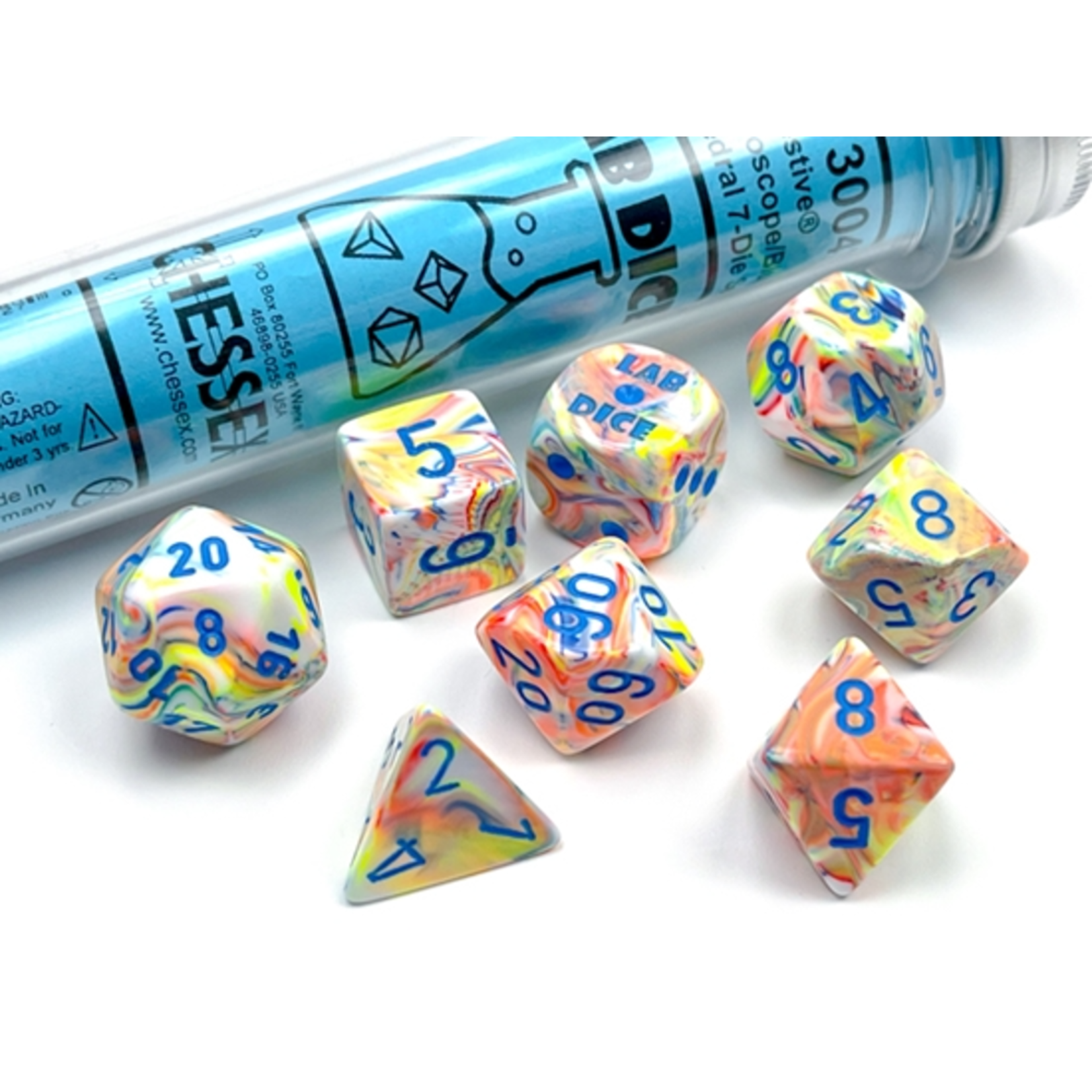 Chessex Chessex Lab Dice Festive Kaleidoscope with Blue Polyhedral 7 die set