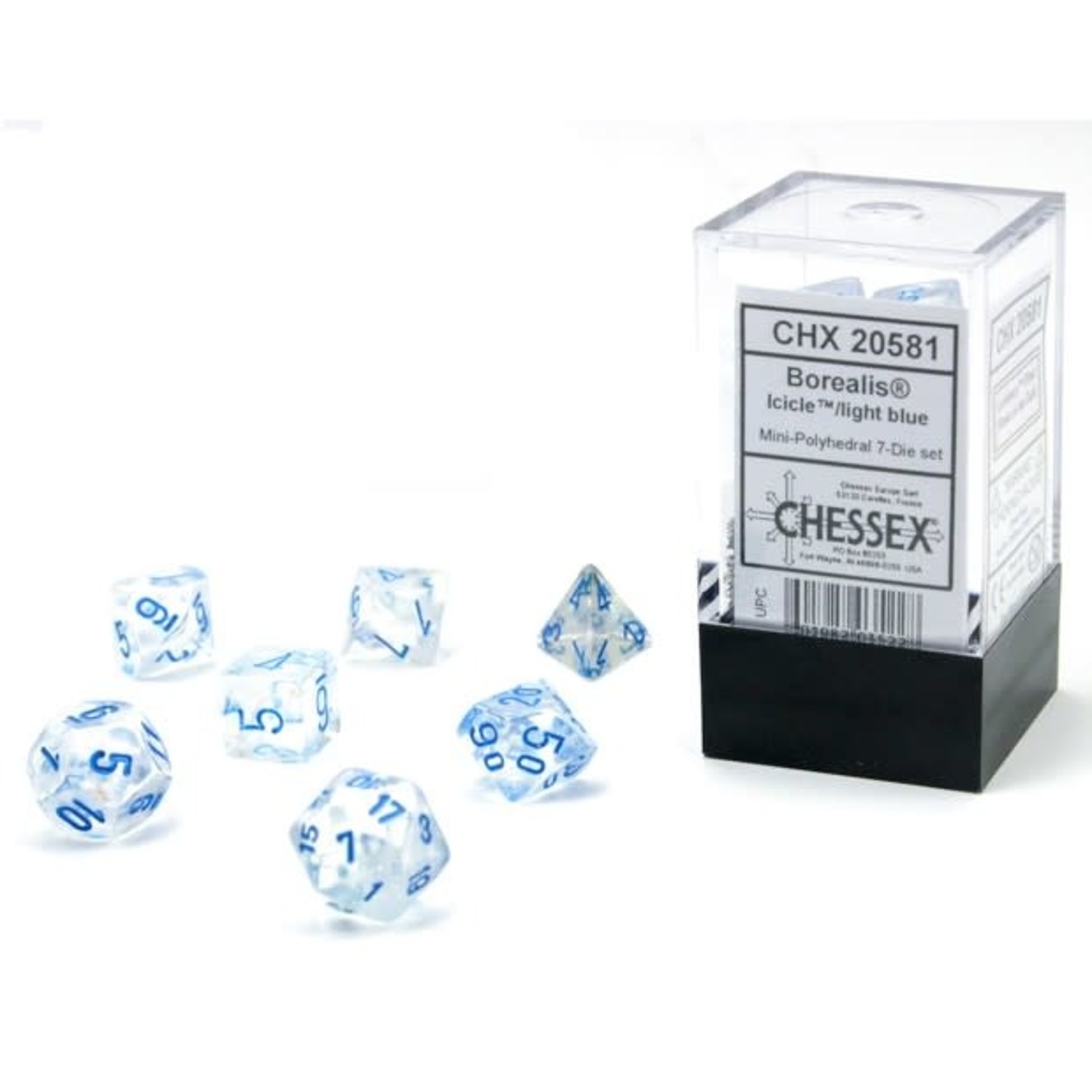Chessex Chessex Borealis Mini Icicle Light Blue Luminary Polyhedral 7 die set