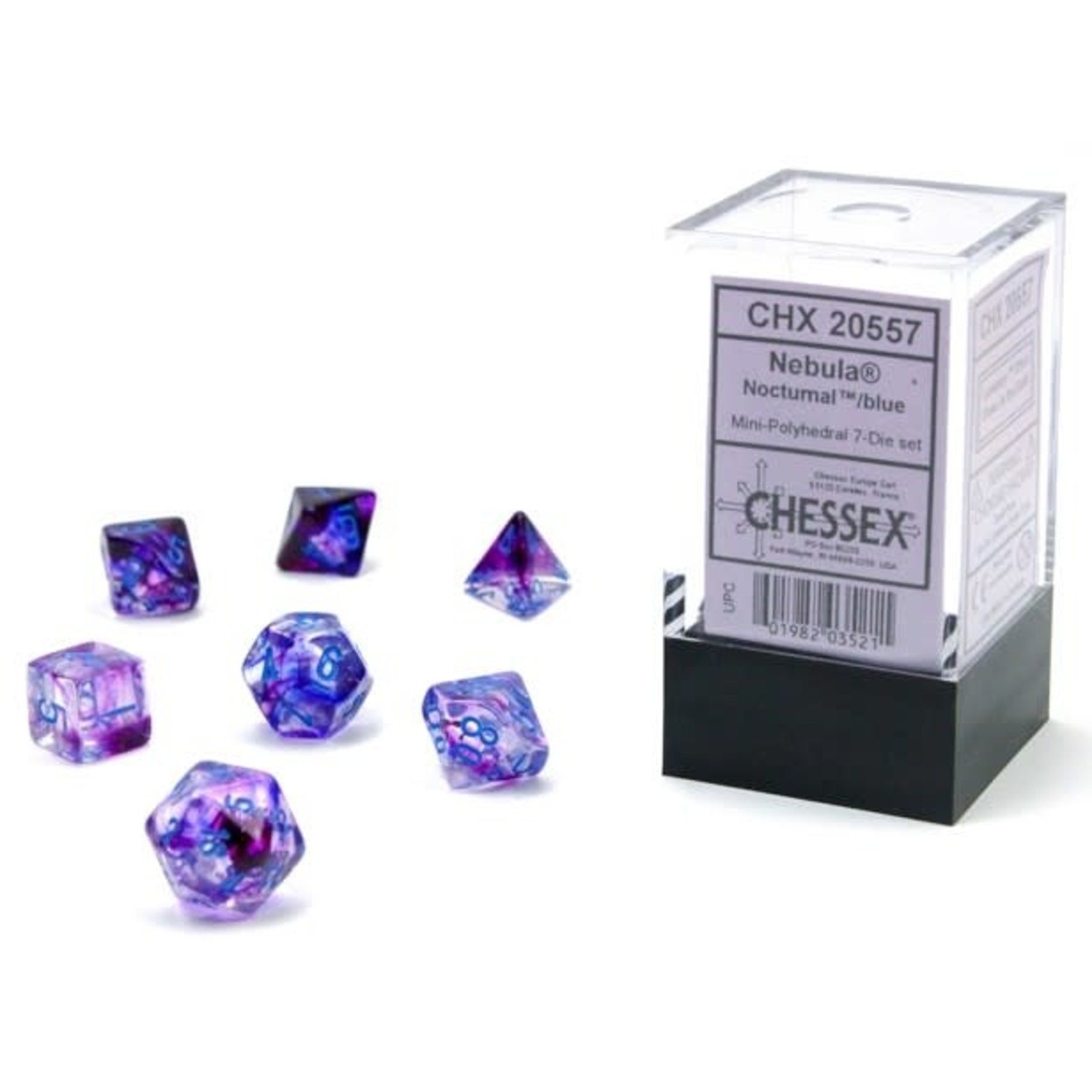 Chessex Chessex Nebula Mini Nocturnal with Blue Luminary Polyhedral 7 die set