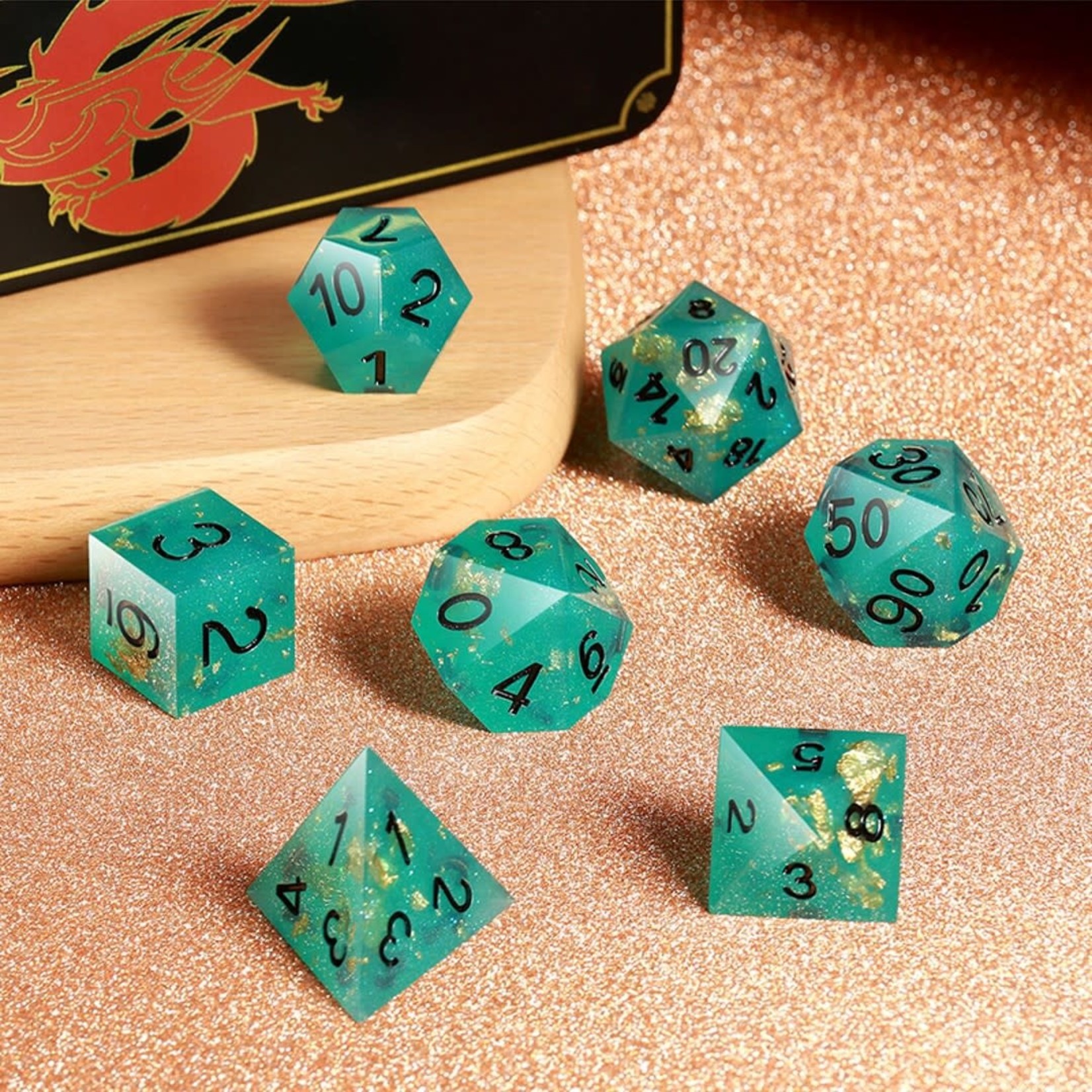 Dice Habit Sharp Edge Lagoon Polyhedral 7 die set