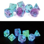 Sirius RPG Dice Glowworm Peacock Blue / Purple with Black Polyhedral 8 die set