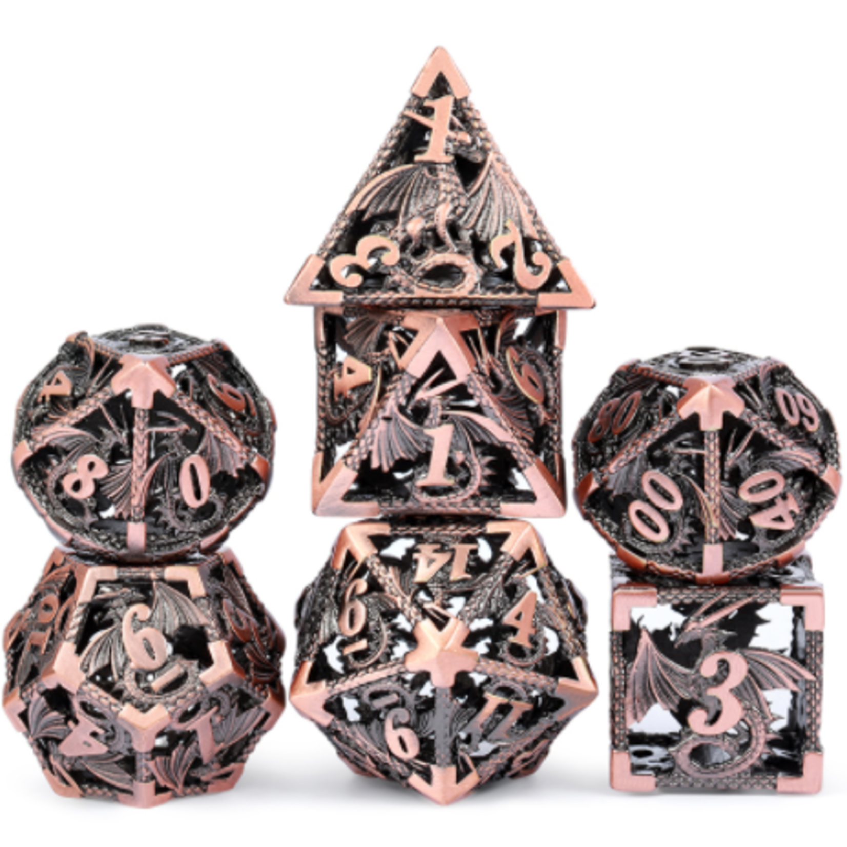 Dice Habit Hollow Dice Set Dragon Copper Polyhedral 7 die set