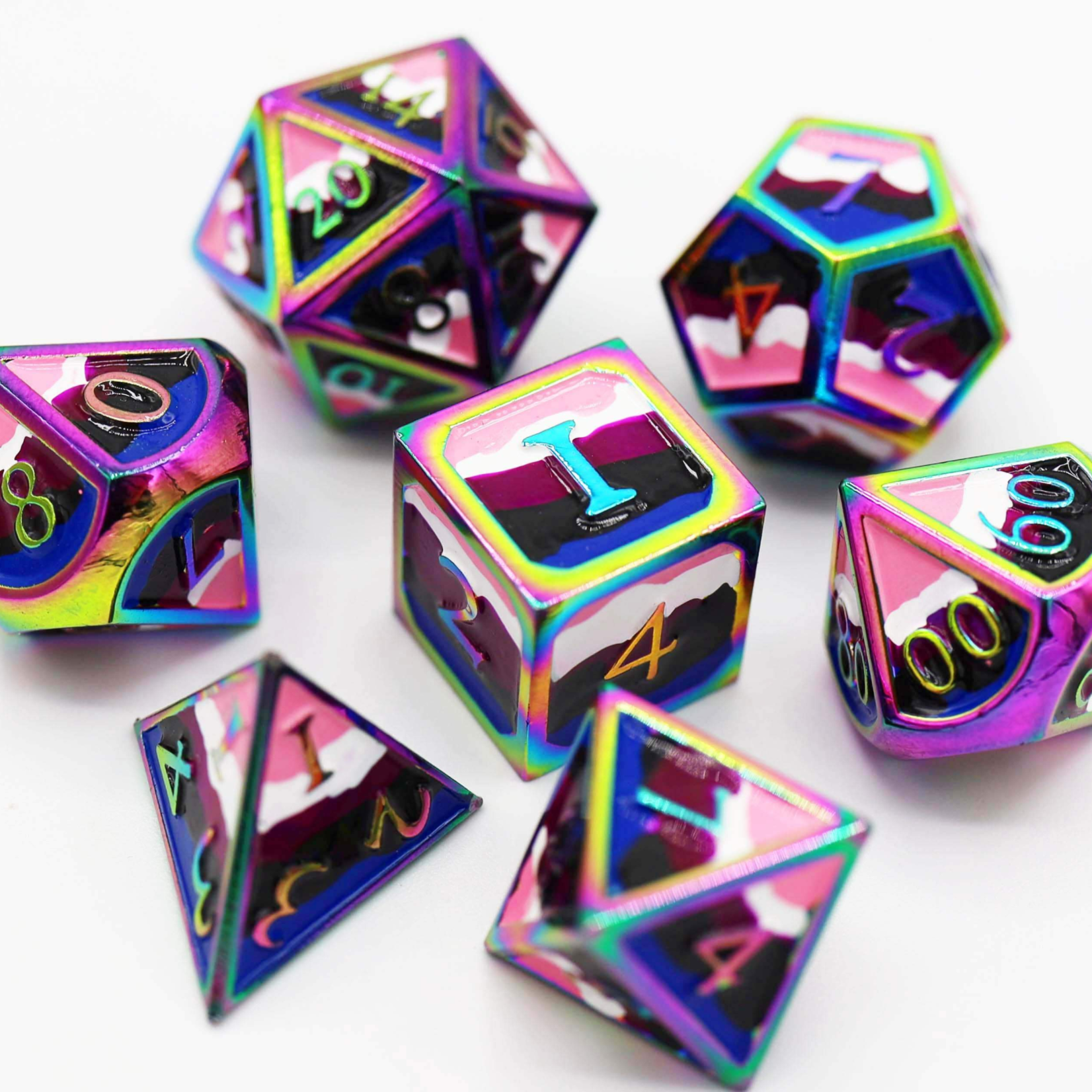 Foam Brain Games Genderfluid Pride Flag Metal RPG dice 7 die set