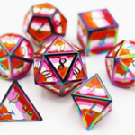 Foam Brain Games Community Lesbian Pride Flag Metal RPG dice 7 die set