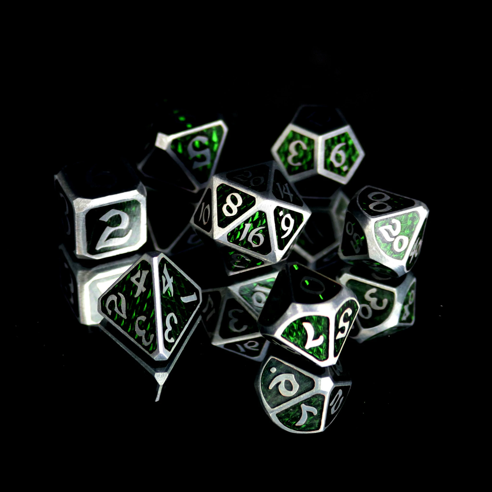 Die Hard Drakona Ventus Chloros Green with Silver Metal Polyhedral 7 die set