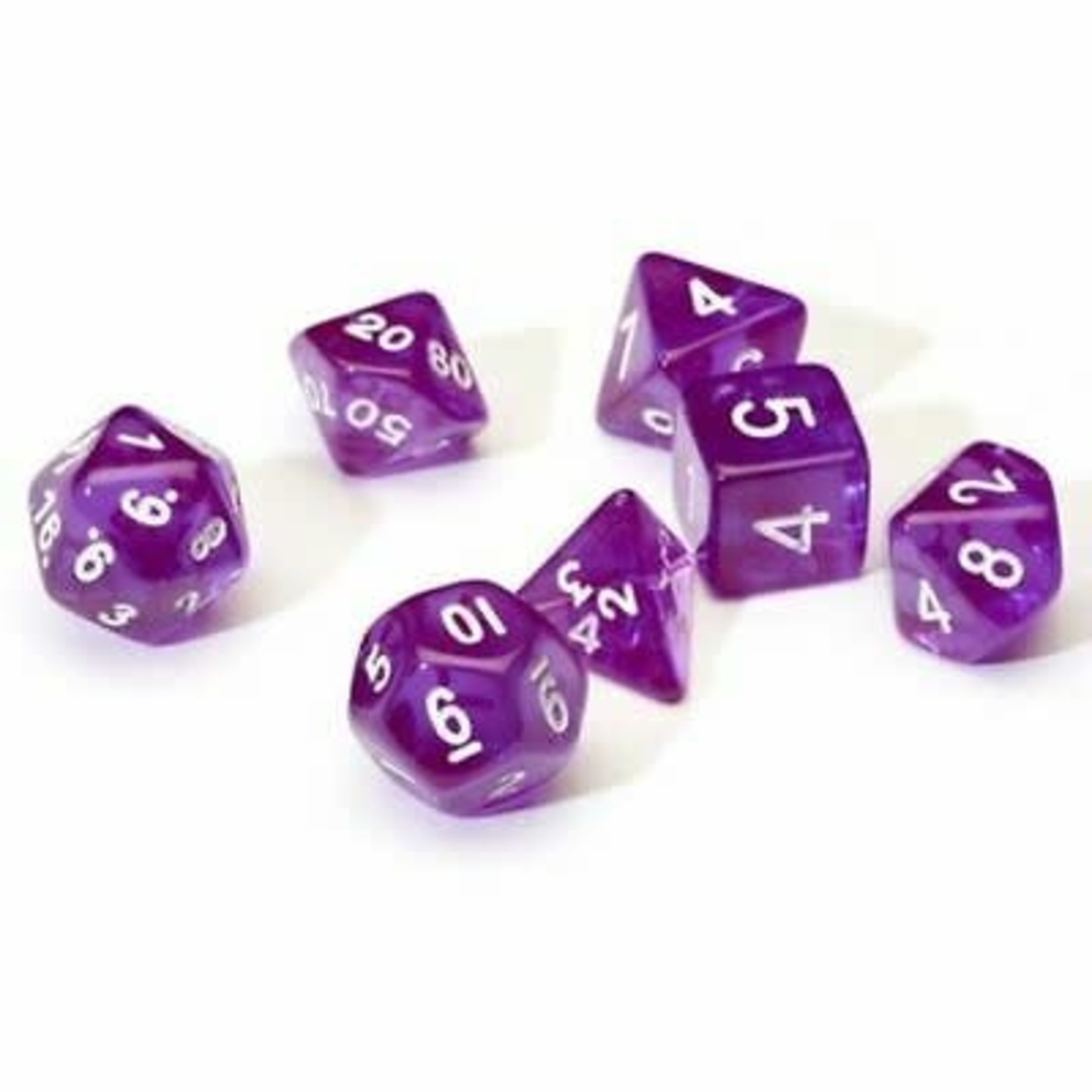 Sirius RPG Dice Translucent Purple with White Polyhedral 8 die set