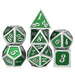 Dice Habit Recycle Green with Brushed Silver Metal Polyhedral 7 die set