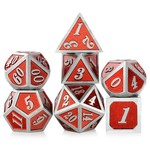 Dice Habit Engineer Red with Brushed Silver Metal Polyhedral 7 die set
