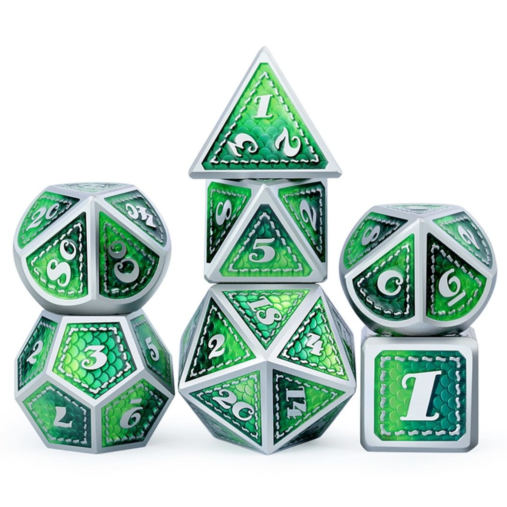 Dice Habit Dragon Green with Silver Polyhedral 7 die set
