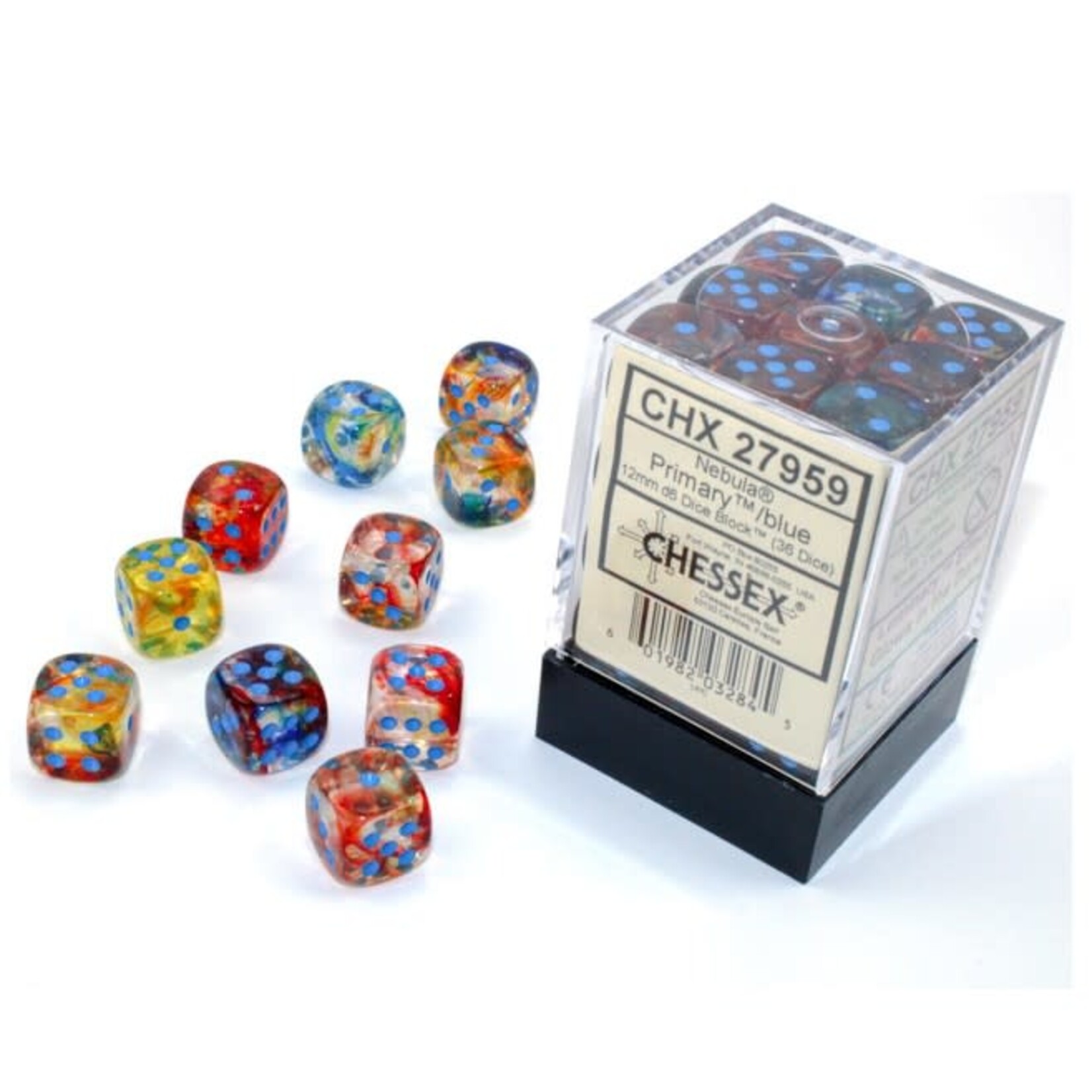 Chessex Chessex Nebula Primary with Blue Luminary 12 mm d6 36 die set