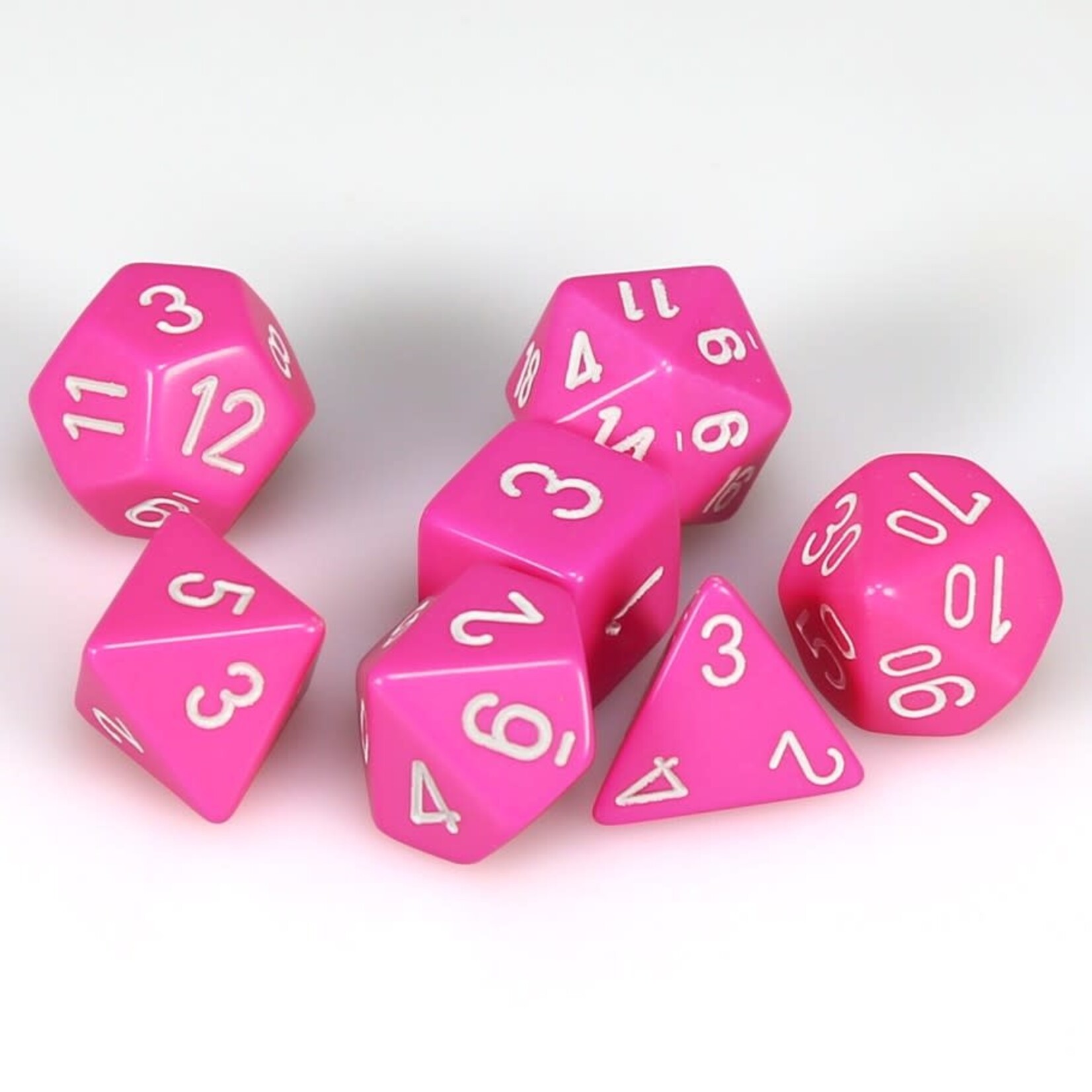 Chessex Chessex Opaque Pink with White Polyhedral 7 die set