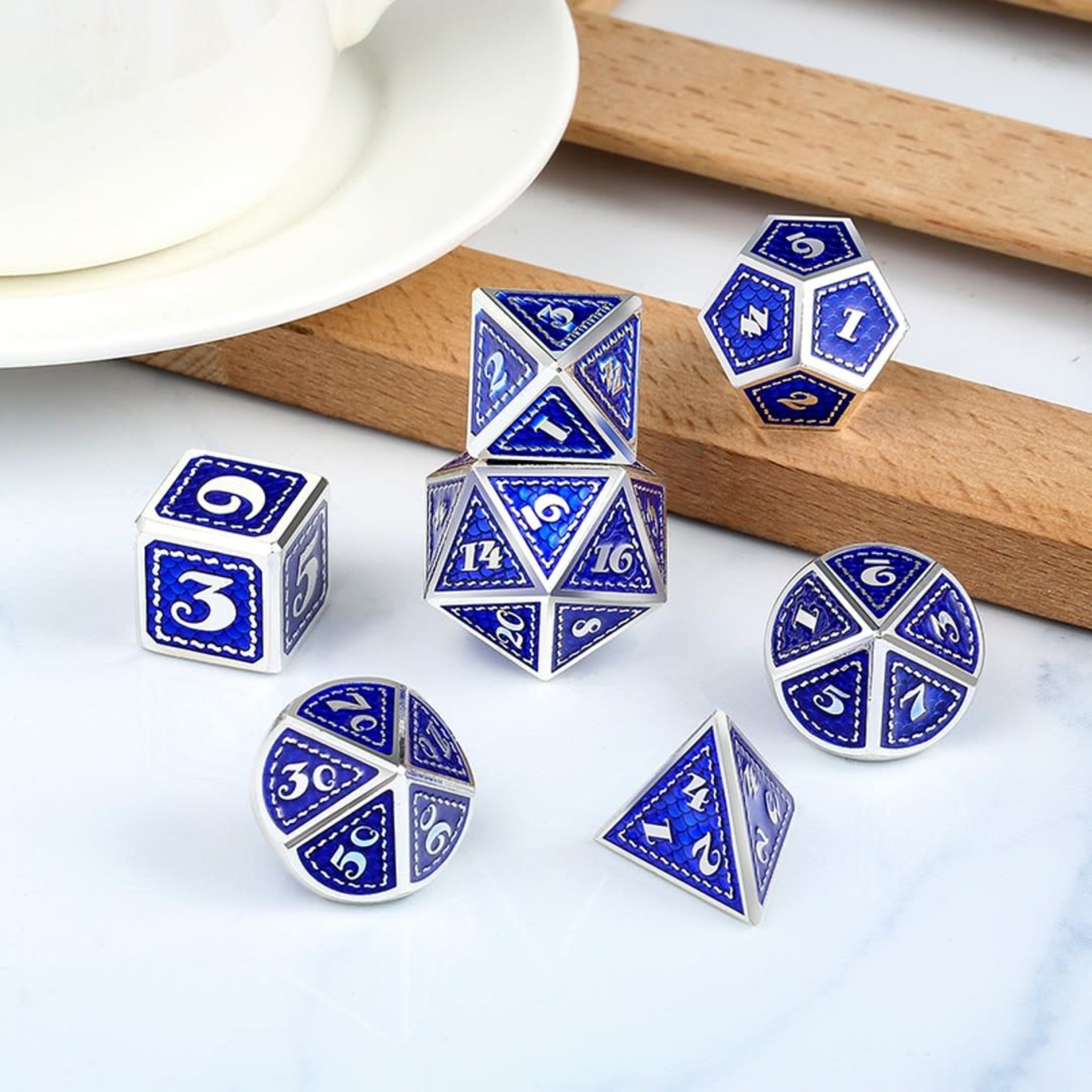 Dice Habit Lapis Blue with Silver Polyhedral 7 die set