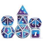 Dice Habit Dragonfly Blue / Purple with Silver Polyhedral 7 die set