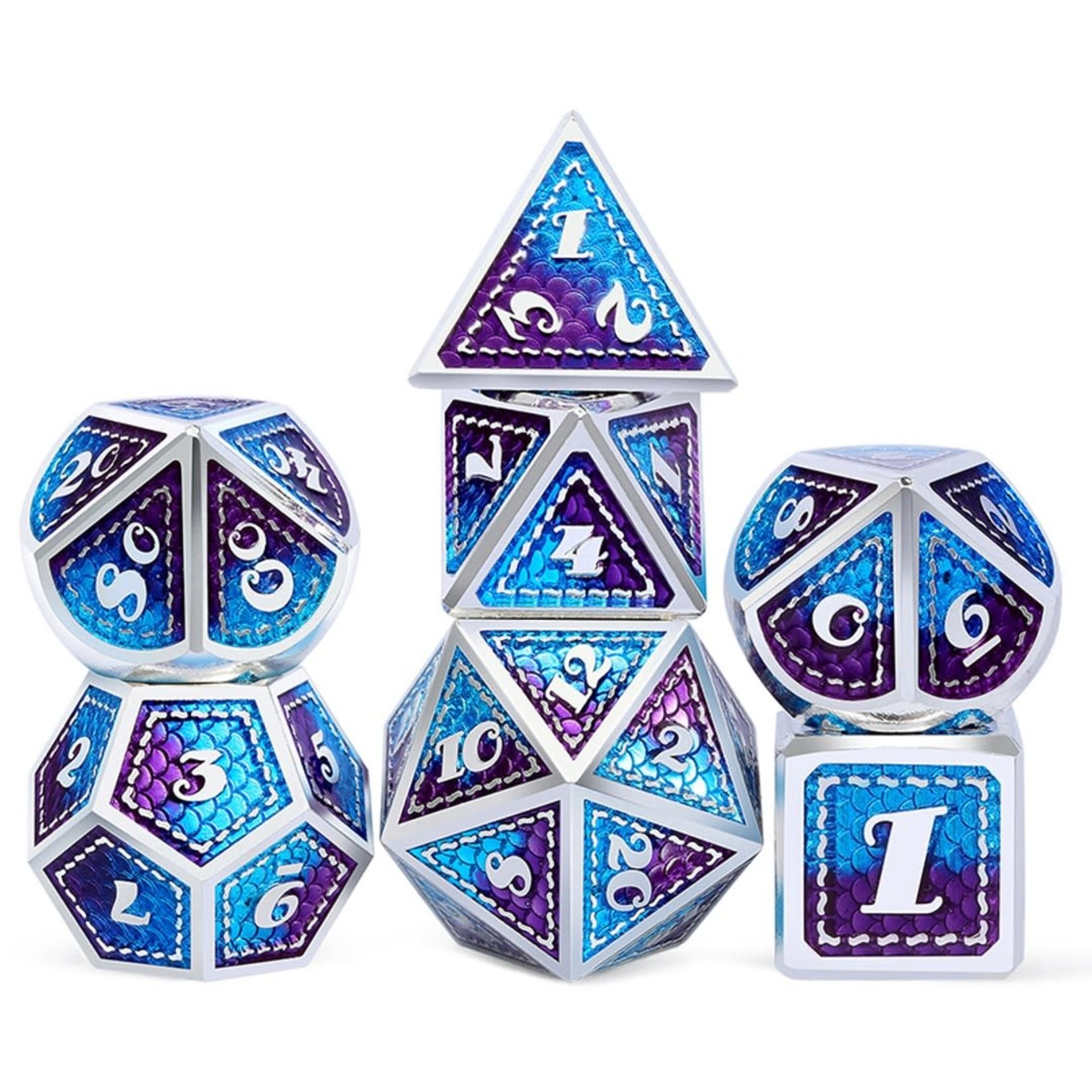Dice Habit Dragonfly Blue / Purple with Silver Polyhedral 7 die set