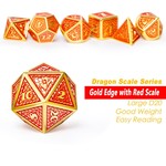Dice Habit Phoenix Orange with Gold Metal Polyhedral 7 die set