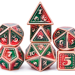 Dice Habit Quetzal Red / Green with Gold Metal Polyhedral 7 die set