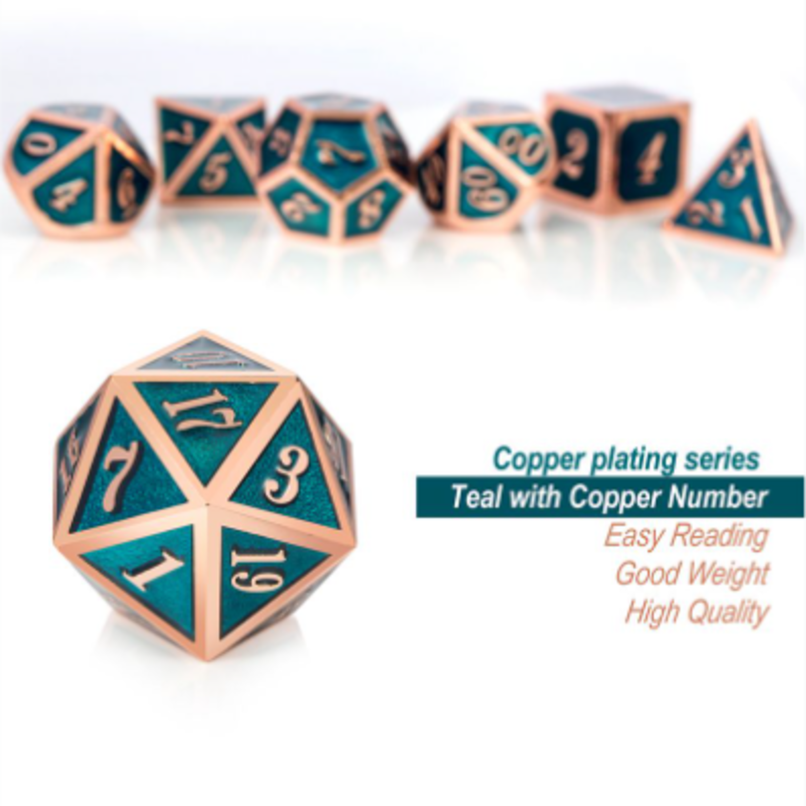 Dice Habit Teal and Copper Metal Polyhedral 7 die set