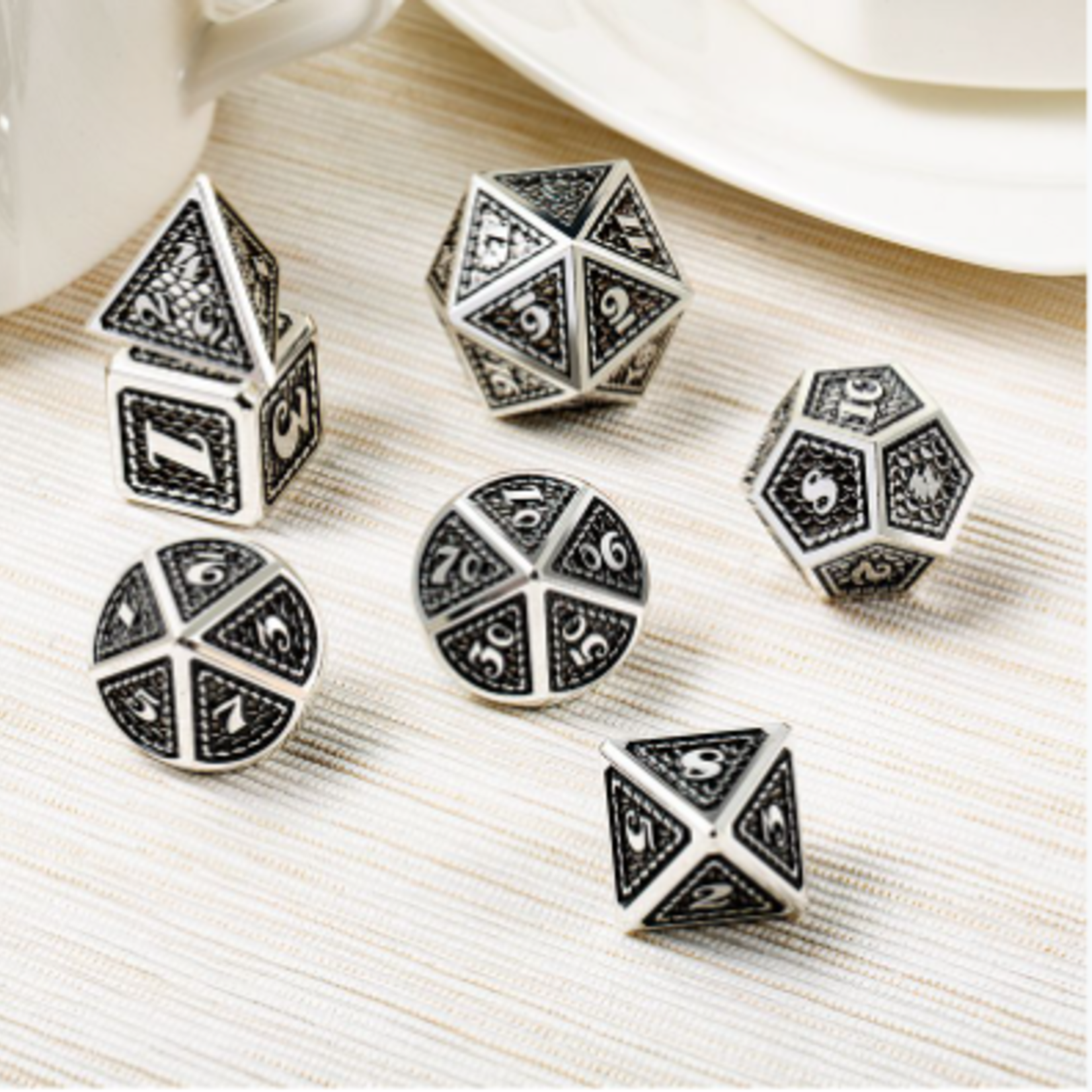 Dice Habit Cowboy Black with Silver Metal Polyhedral 7 die set