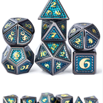 Dice Habit Atlantis Teal with Yellow Metal Polyhedral 7 die set