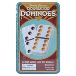 Double 6 Dominoes Colored Dots in Tin