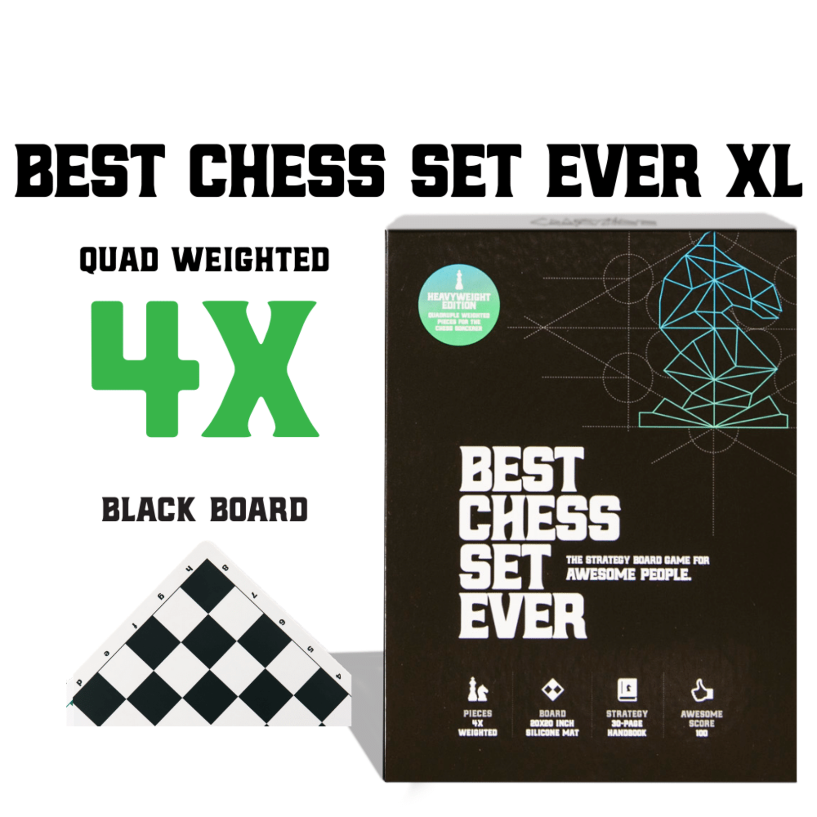 Chess Geeks Chess Set Best Chess Set Ever XL 4X Weighted Double Sided Black / Green